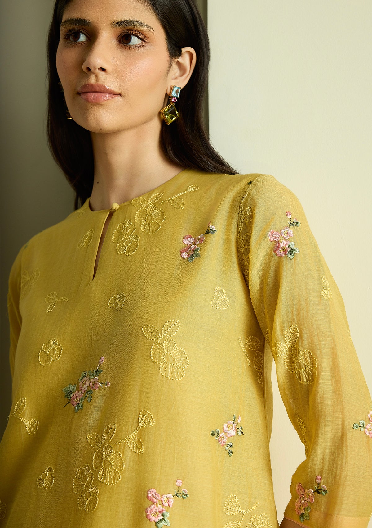 Lemon Thread Embroidered Co-ord Set