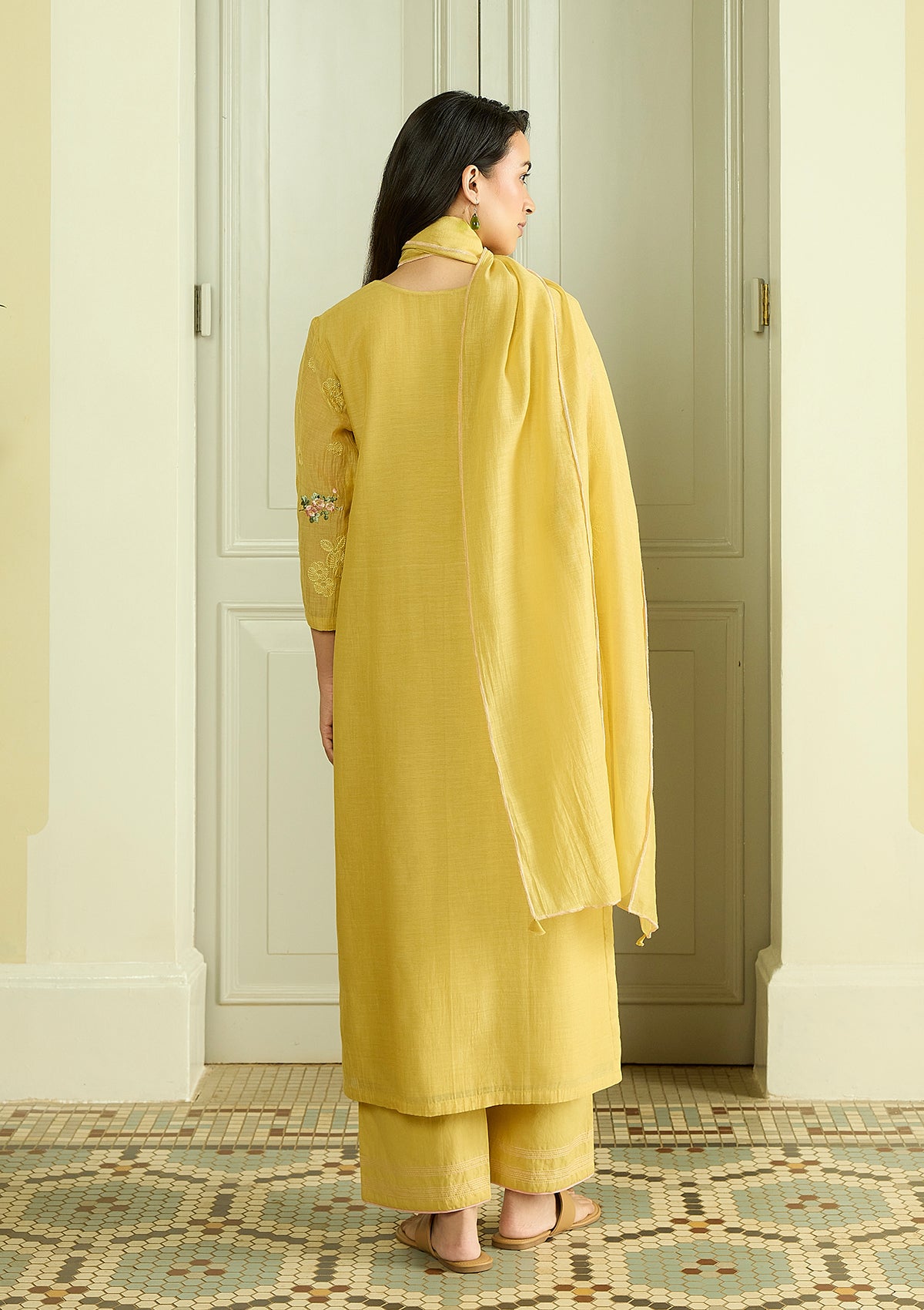 Lemon Thread Embroidered Kurta Set