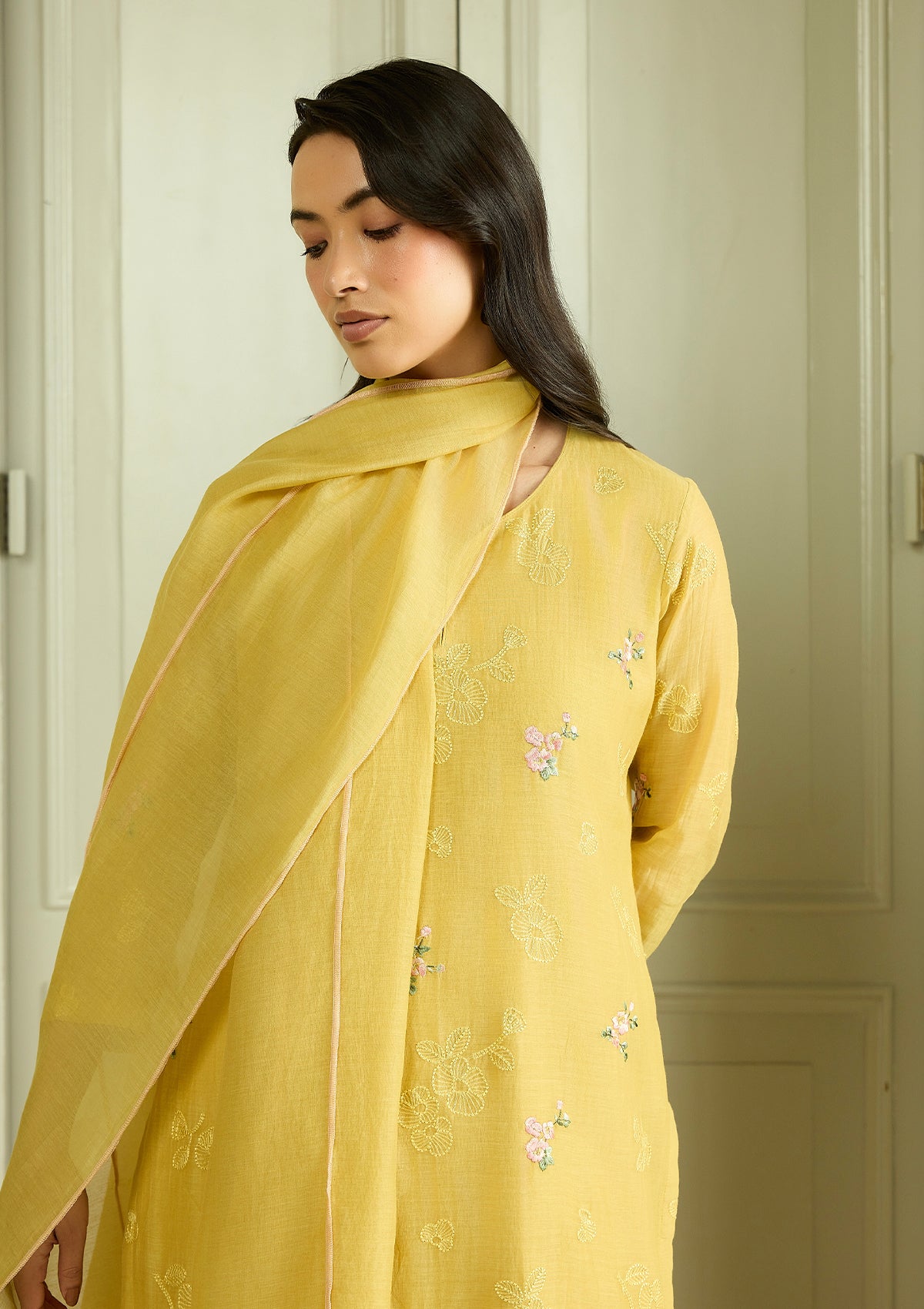Lemon Thread Embroidered Kurta Set