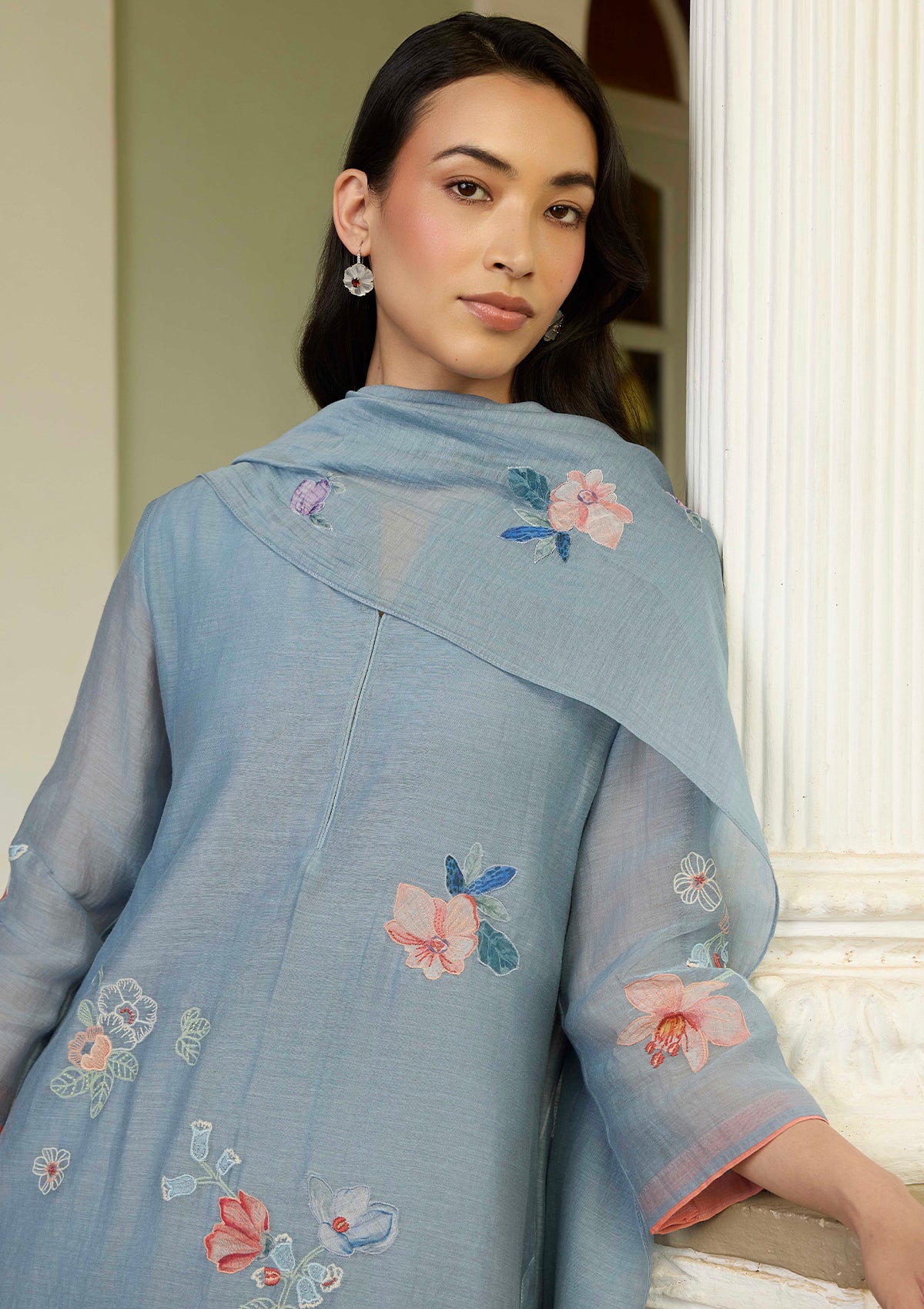 Mist Blue Applique Kurta Set