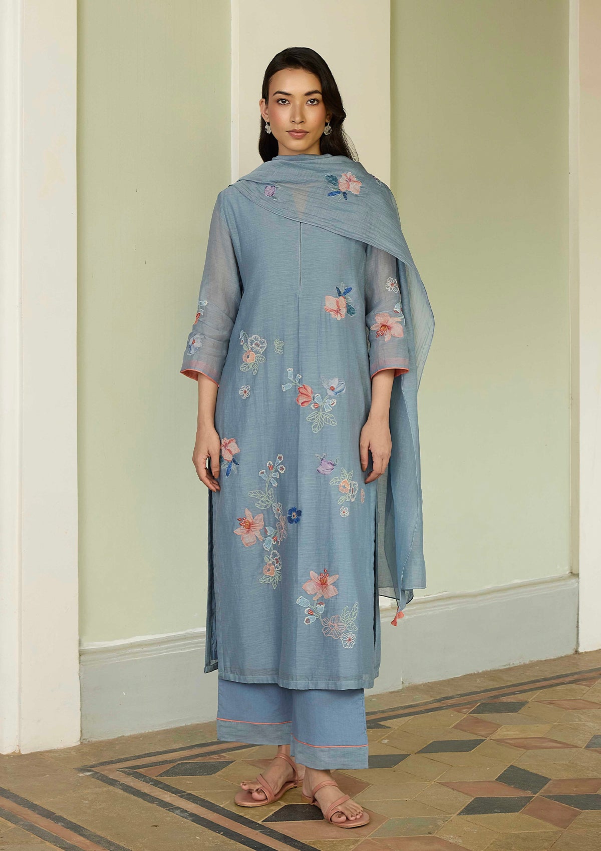 Mist Blue Applique Kurta Set