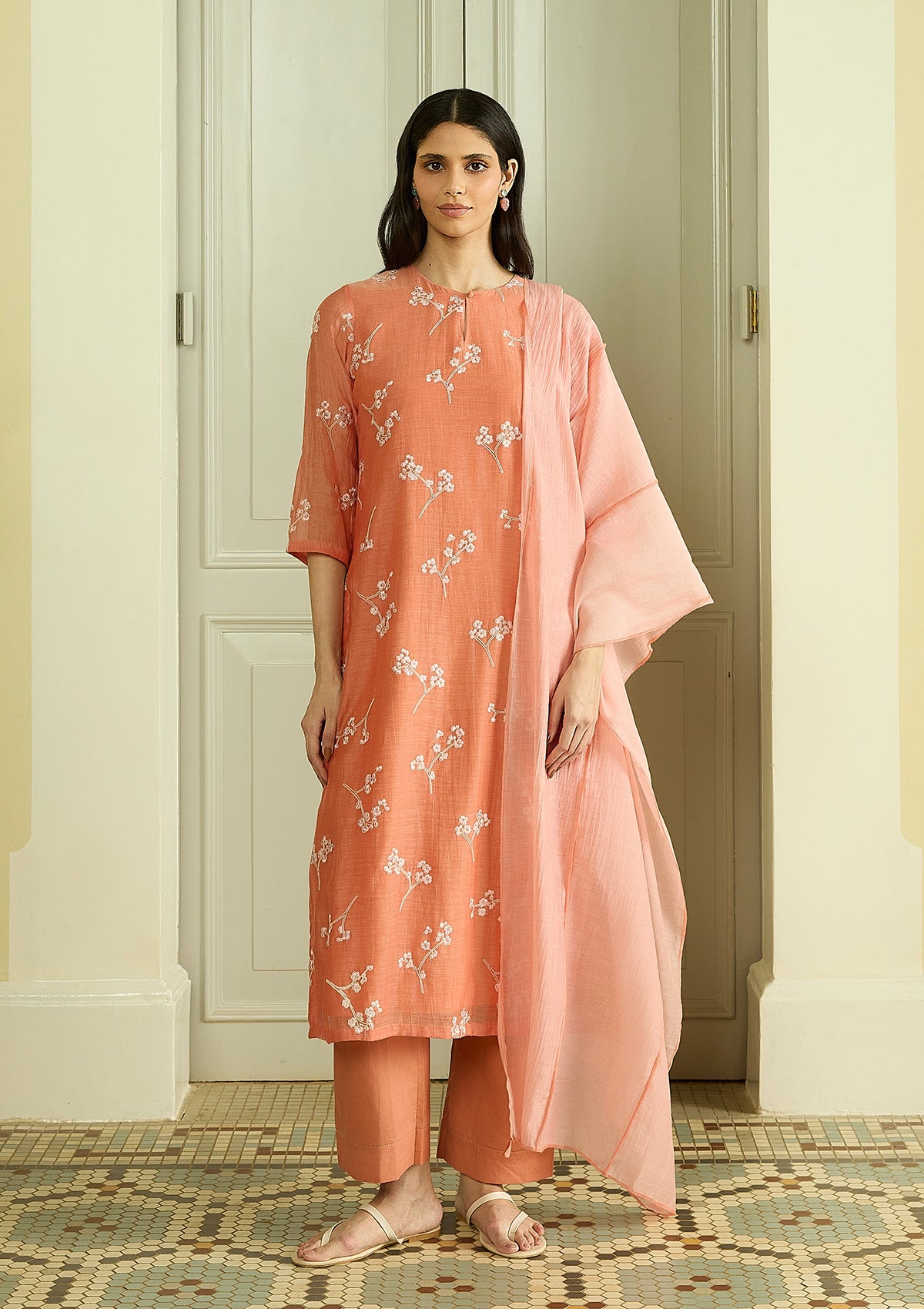 Tangerine Embroidered Kurta Set