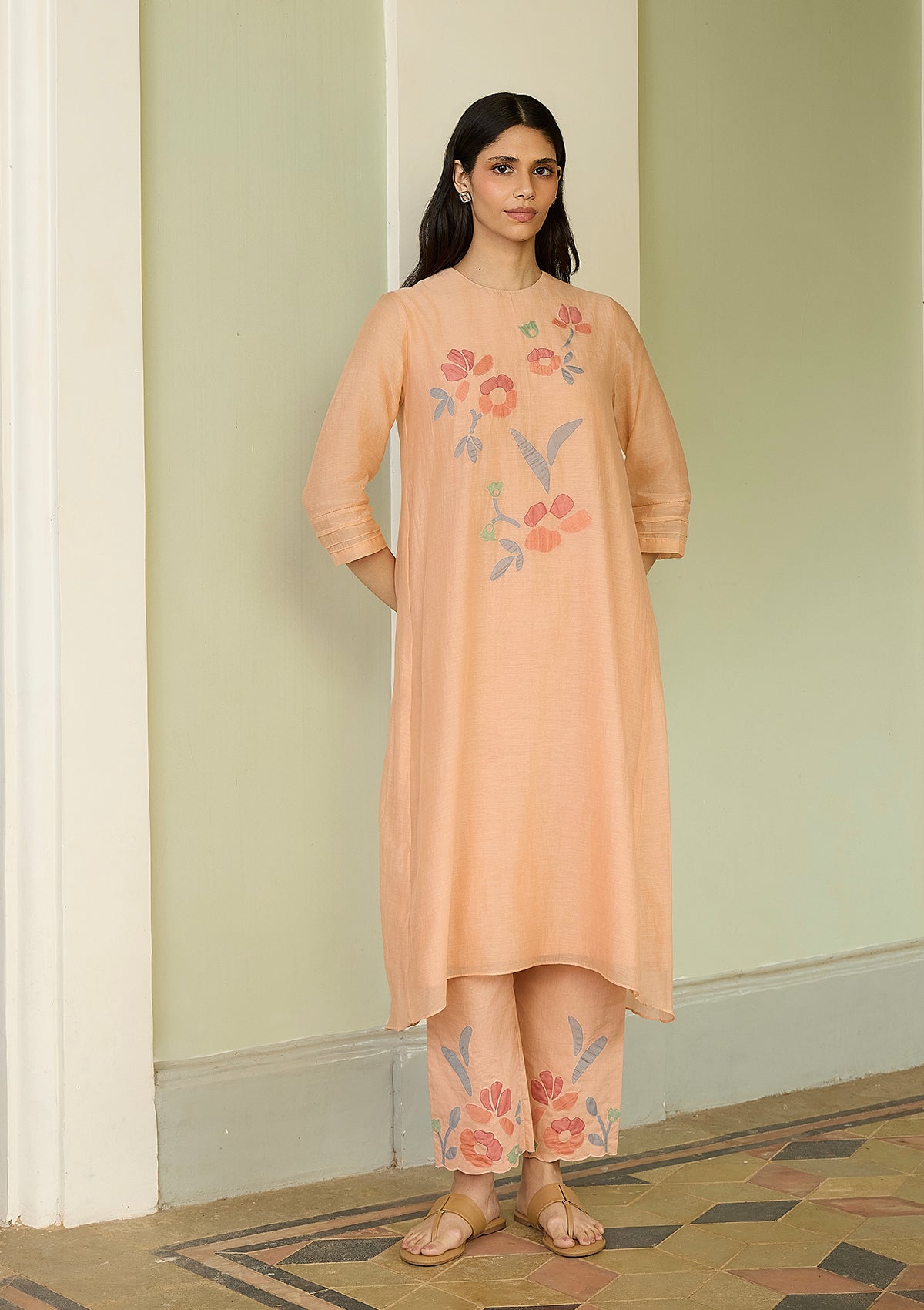 Peach Applique Floral Co-ord Set