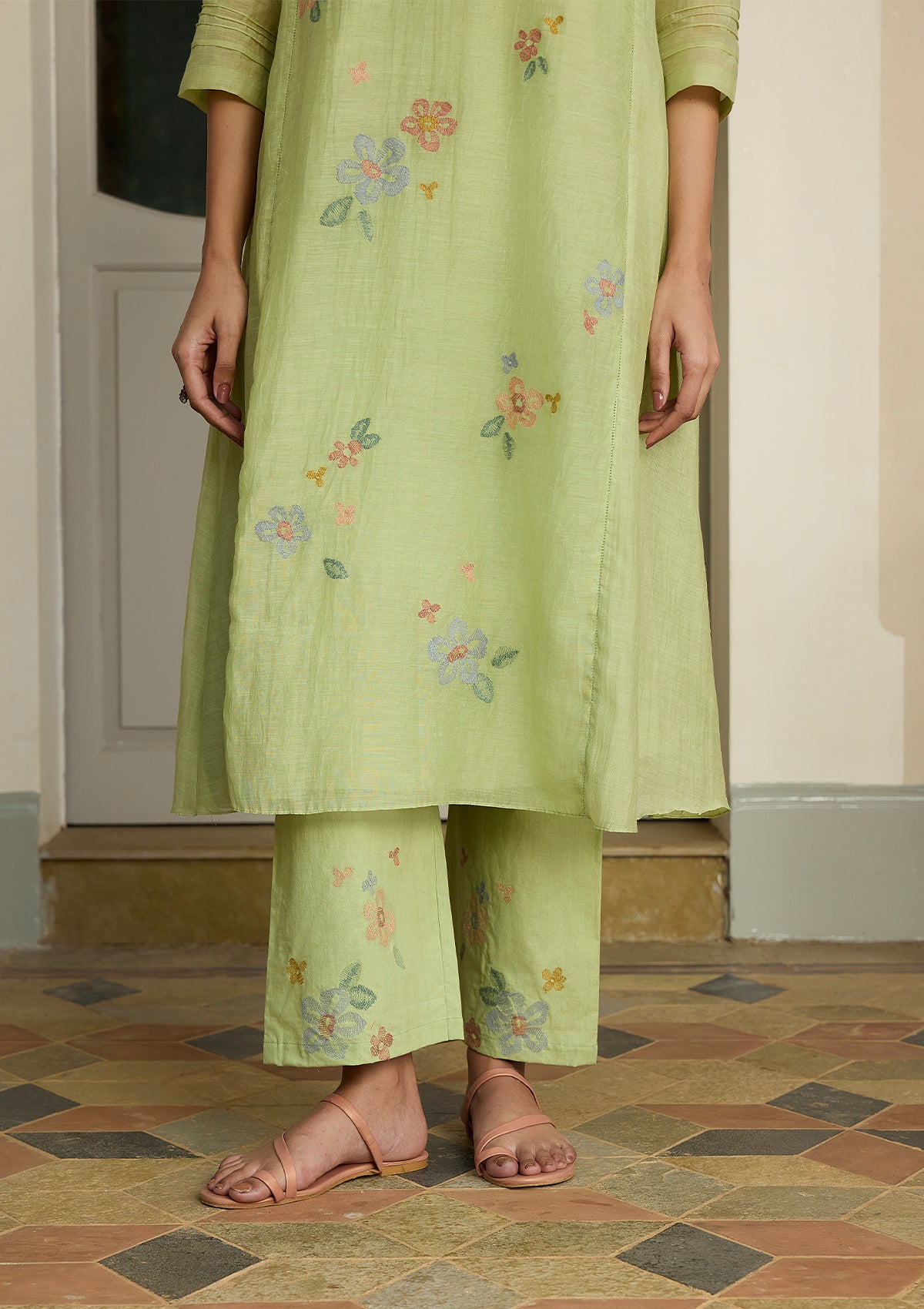 Lime Embroidered Floral Co-ord Set