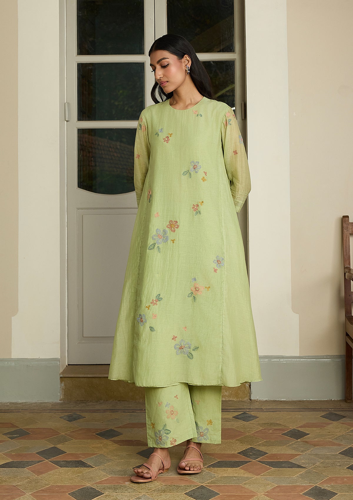 Lime Embroidered Floral Co-ord Set