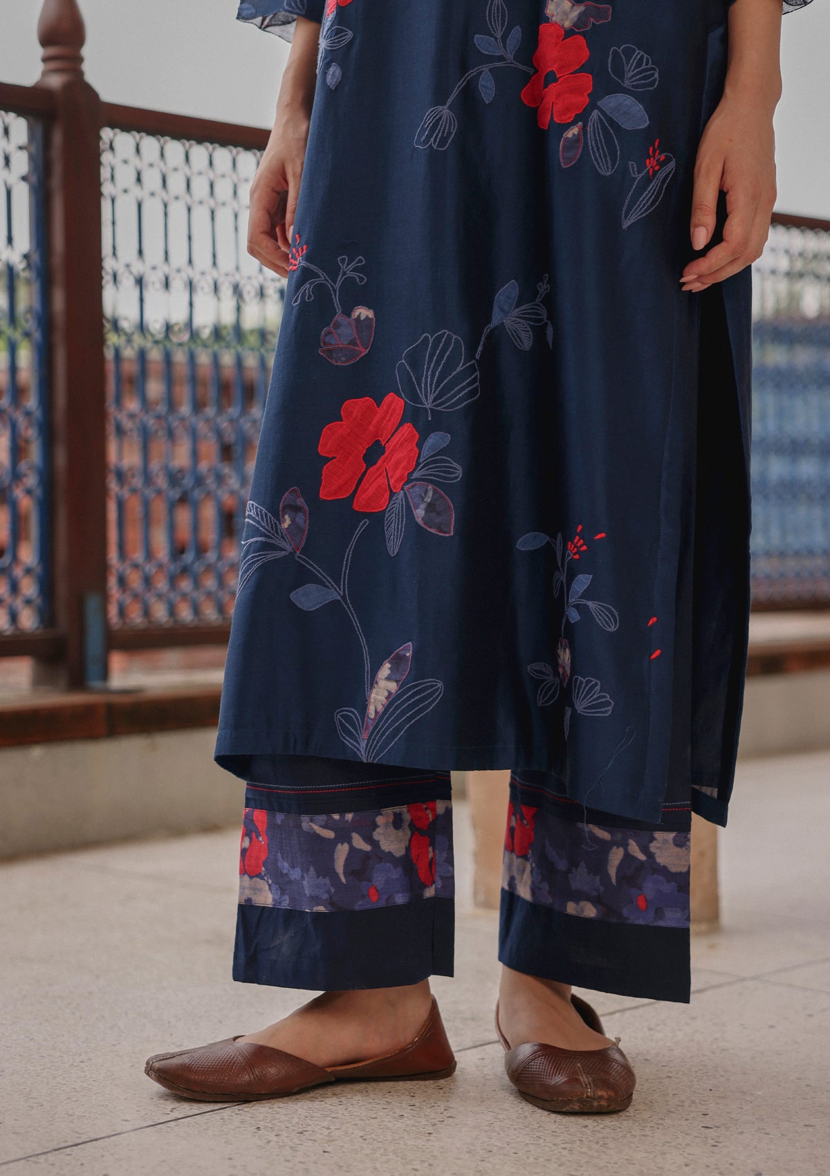 Indigo Bloom Applique Kurta Set