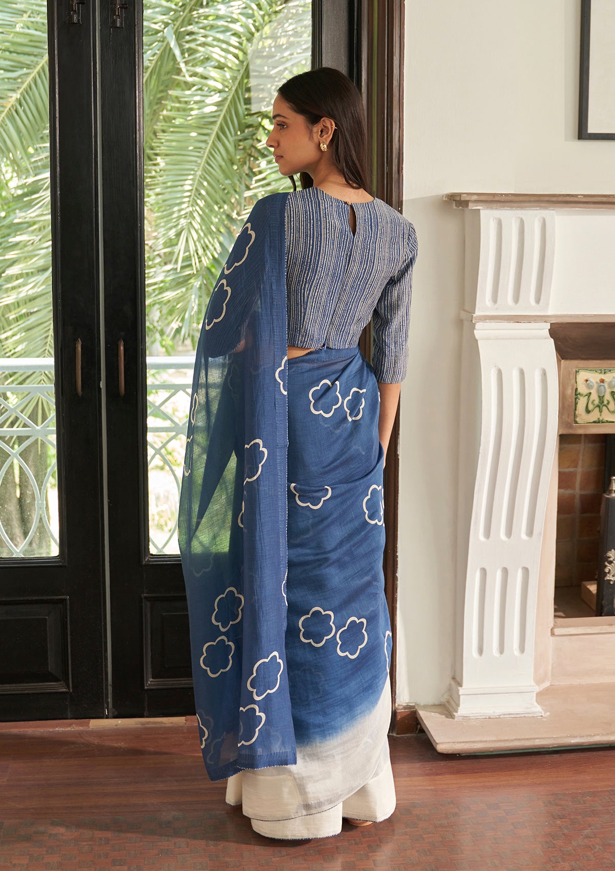 Ocean Blue Floral Saree