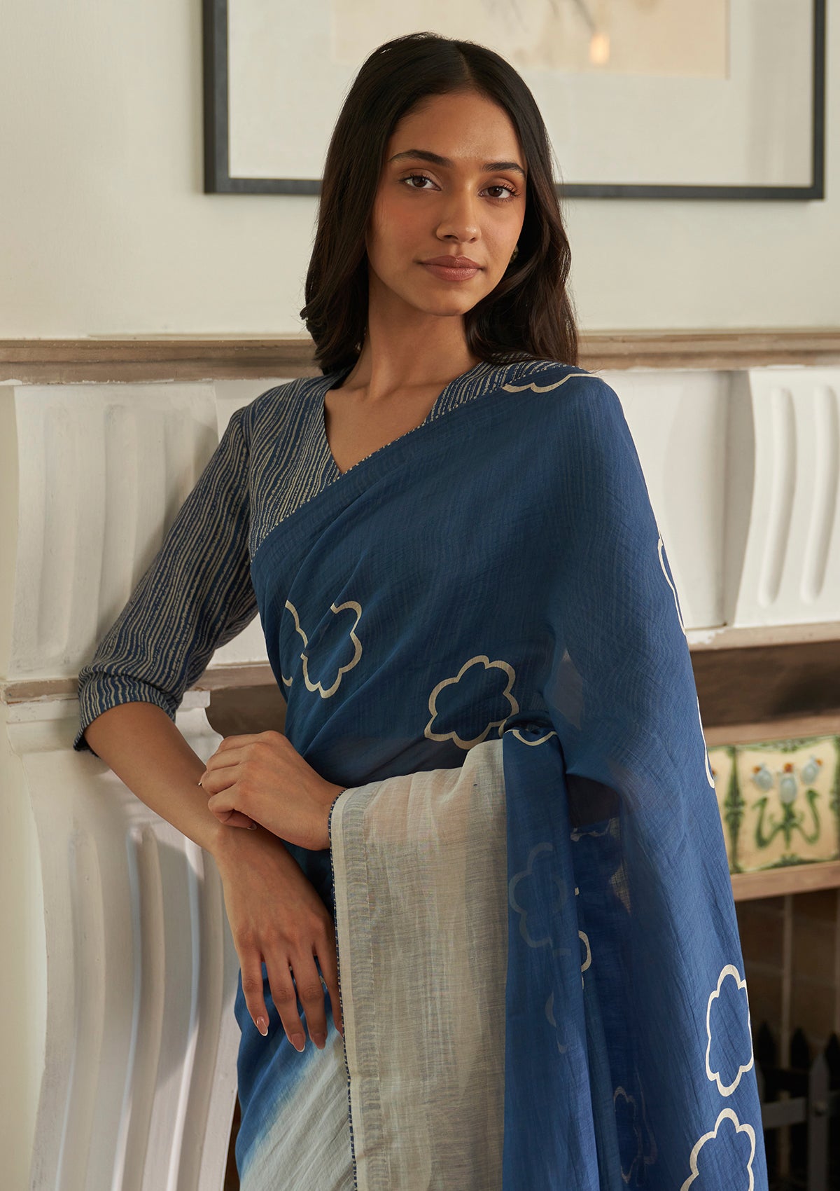 Ocean Blue Floral Saree