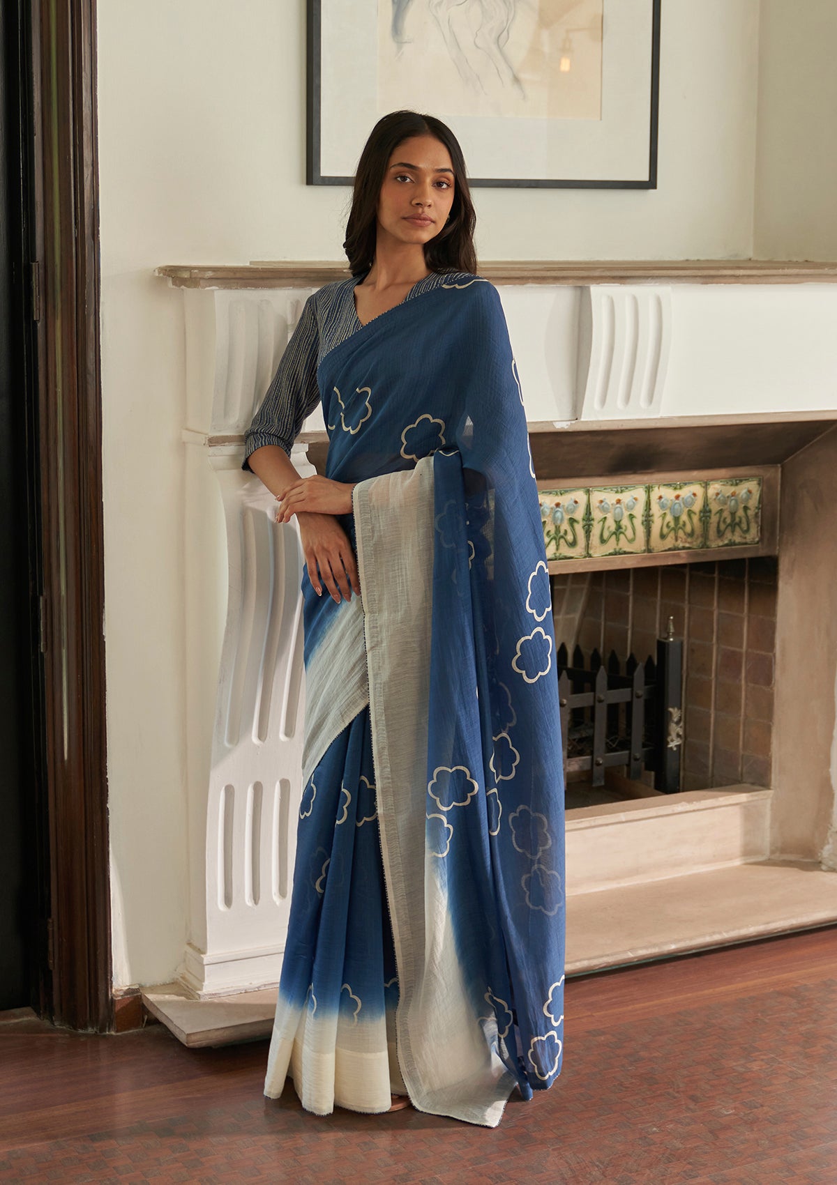 Ocean Blue Floral Saree