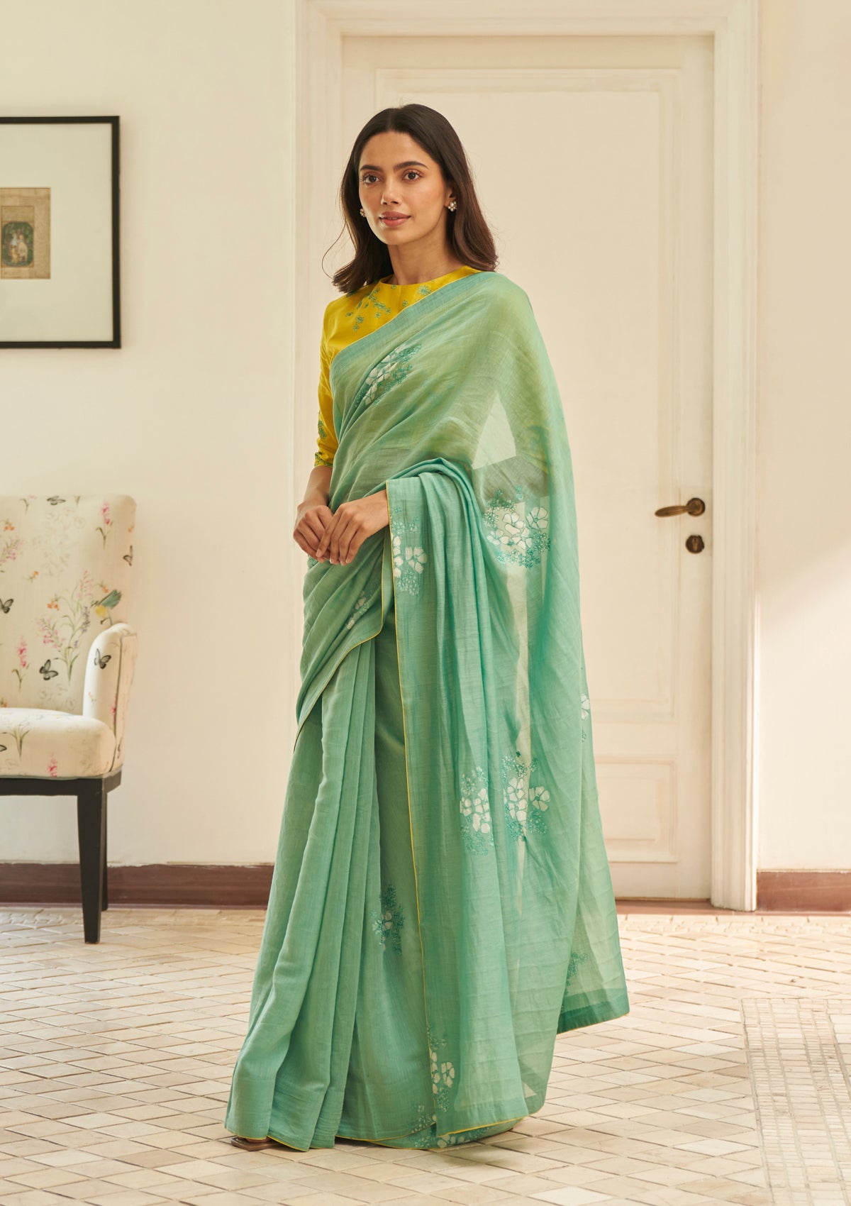 Mint Floral Saree