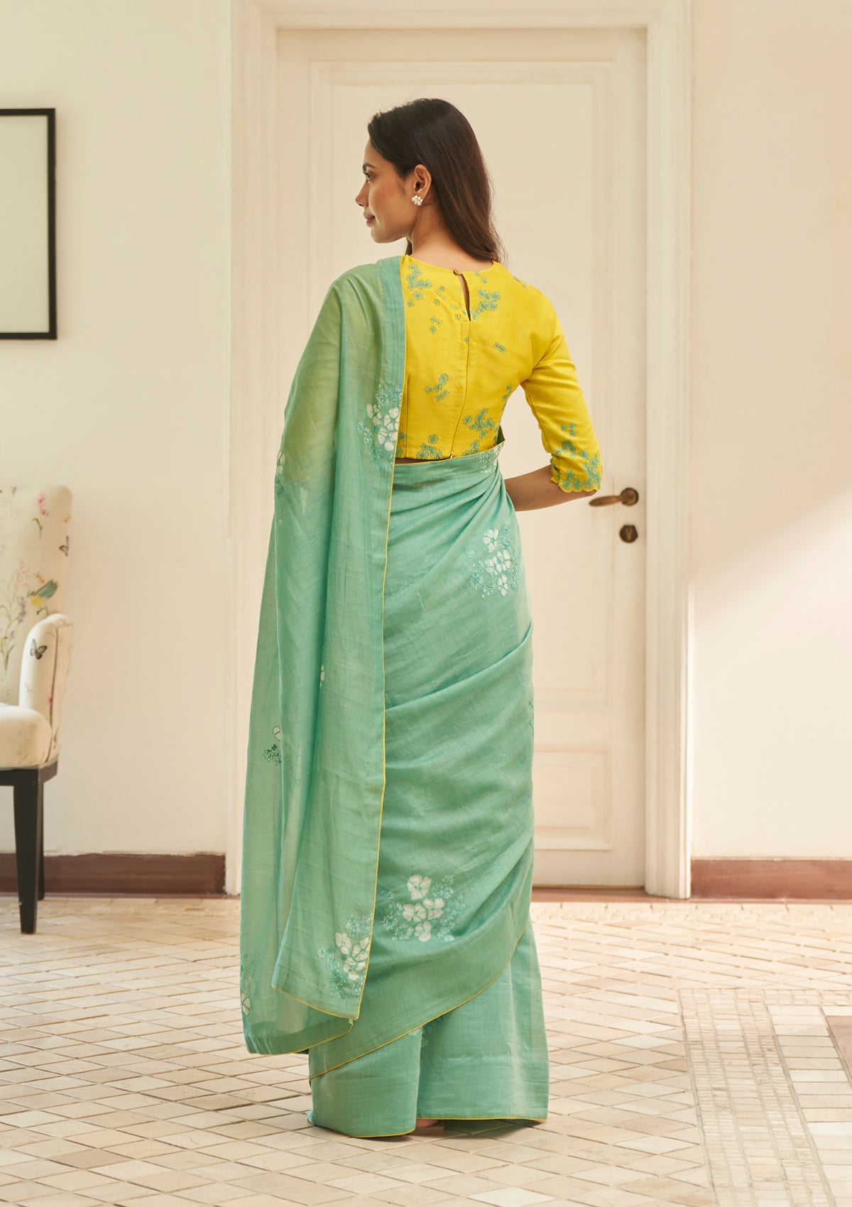 Mint Floral Saree