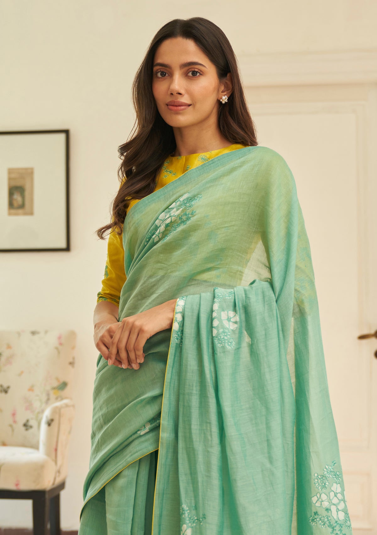 Mint Floral Saree