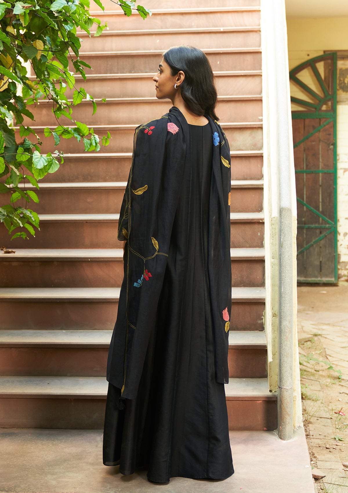 Coal Floral Anarkali Set