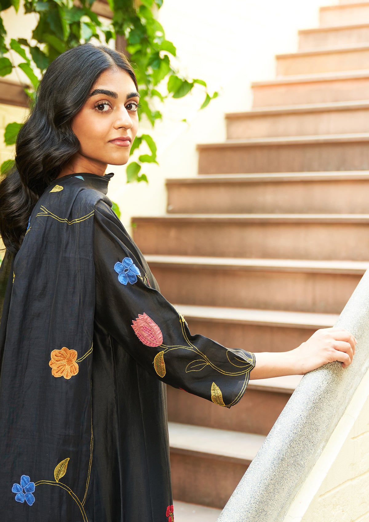 Coal Floral Anarkali Set