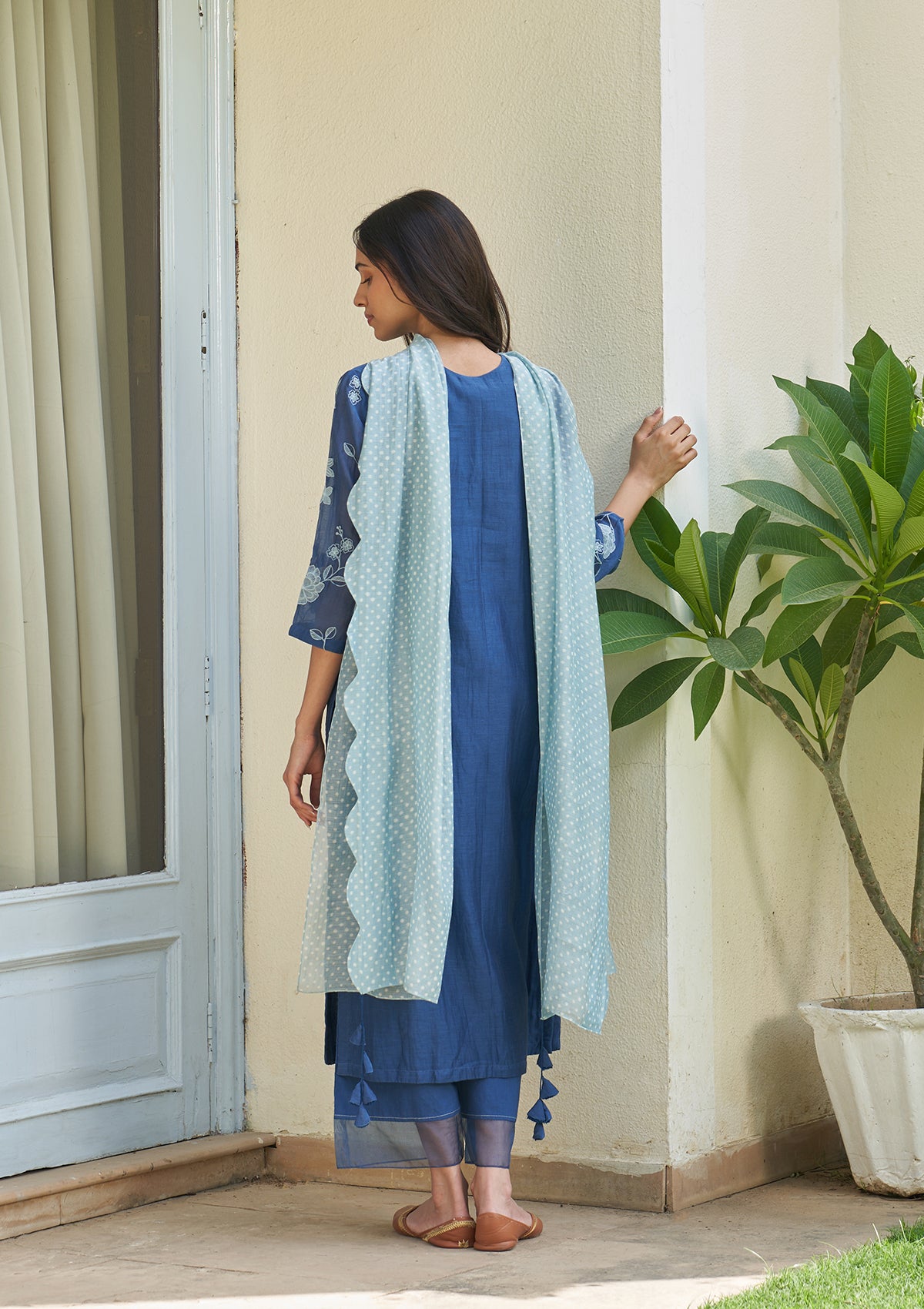 Ocean Blue Applique Kurta Set