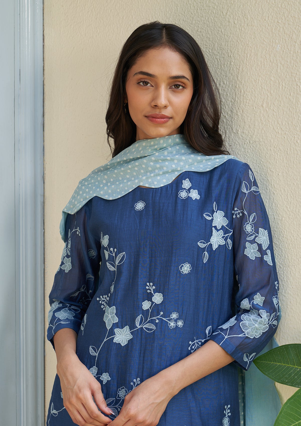 Ocean Blue Applique Kurta Set