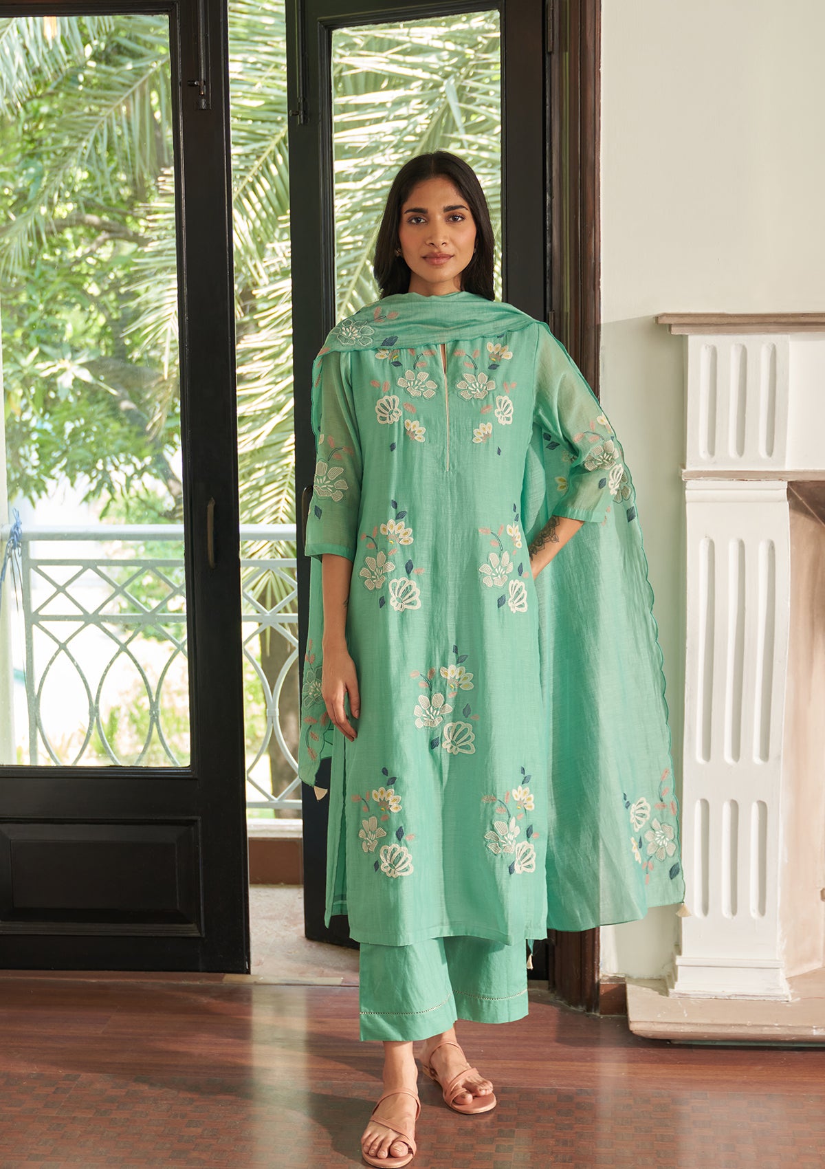 Mint Floral Kurta Set