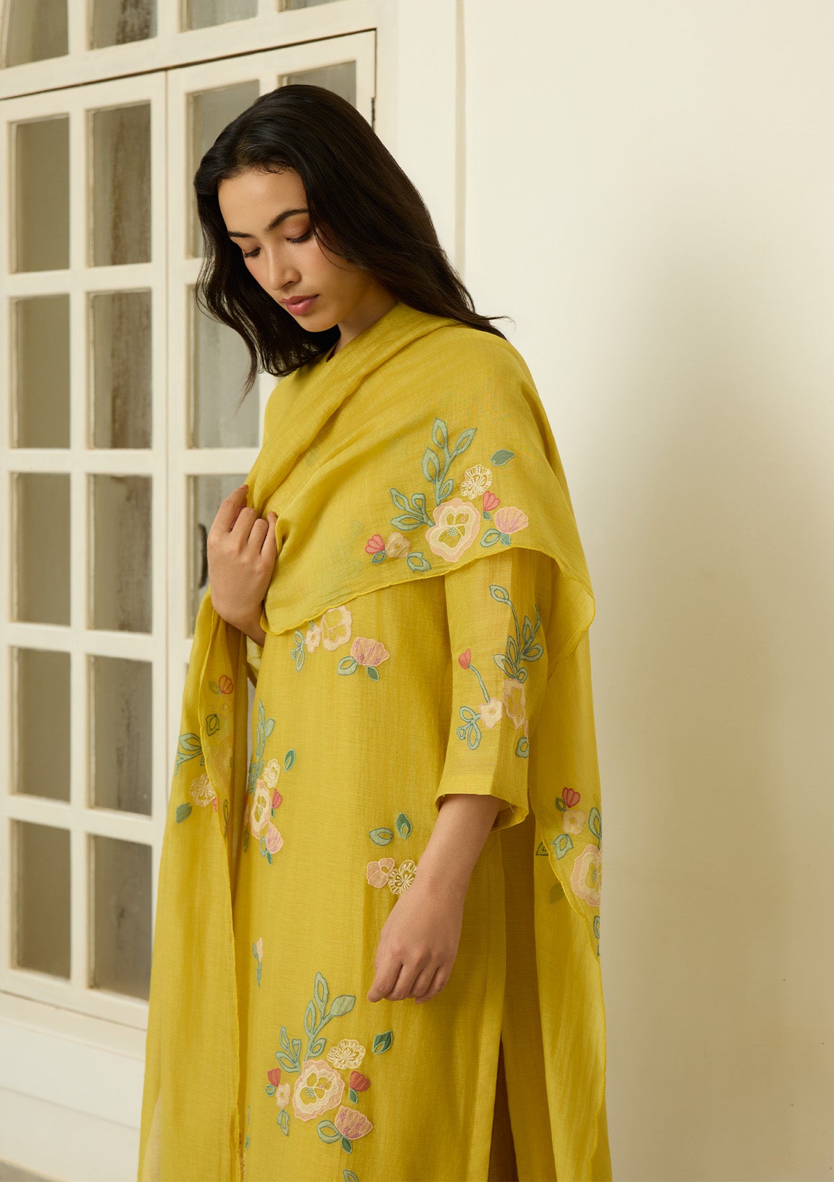 Marigold Floral Applique Kurta Set