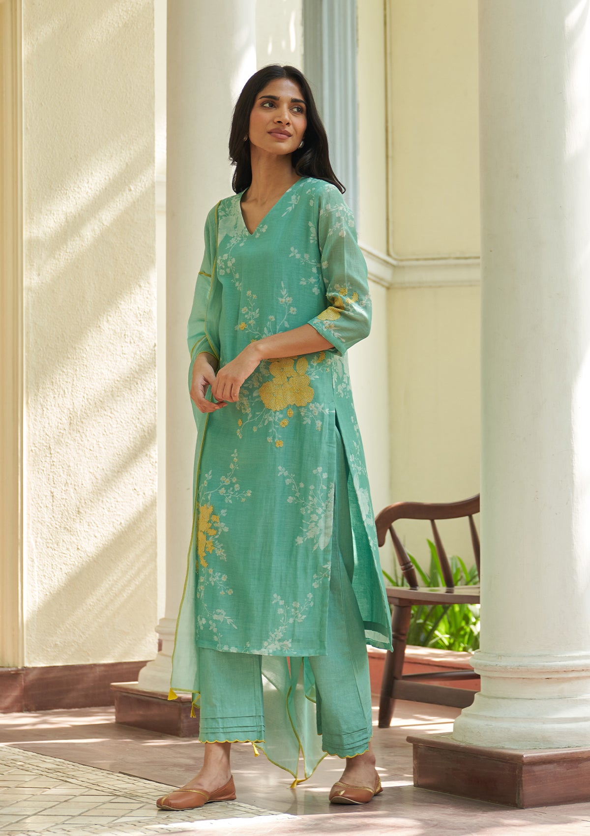 Mint Applique Kurta Set