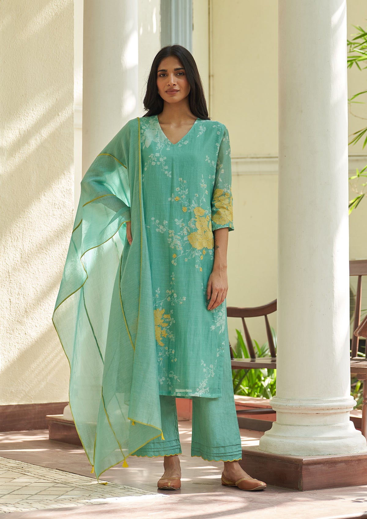 Mint Applique Kurta Set