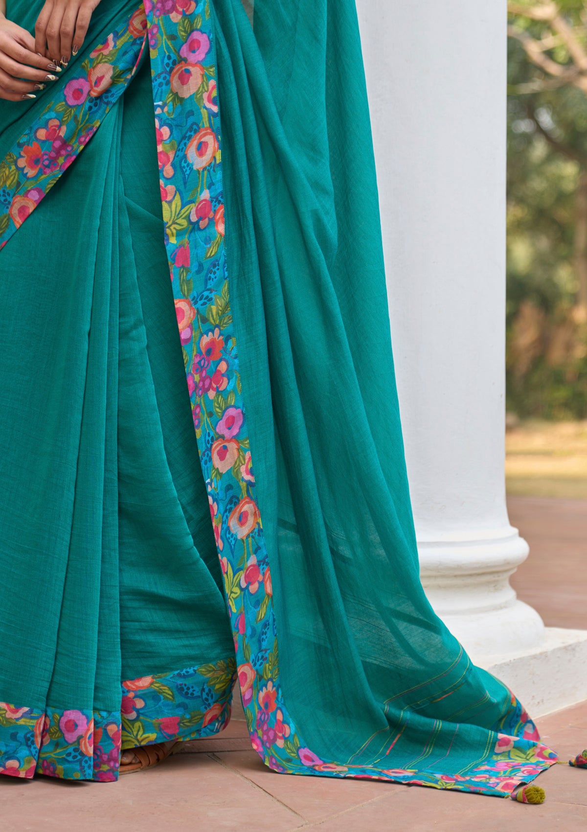 Teal Bloom Saree
