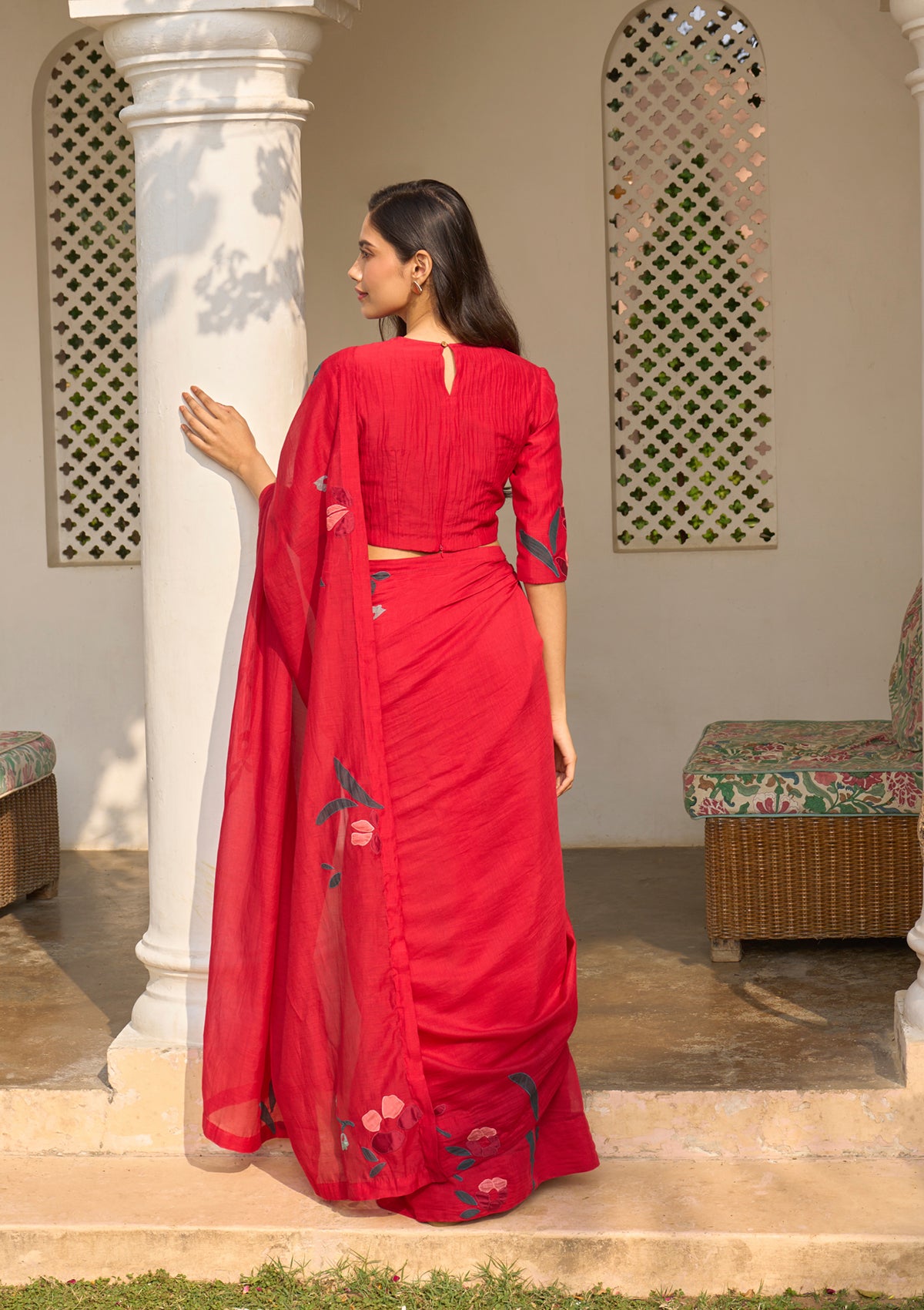 Cherry Red Saree