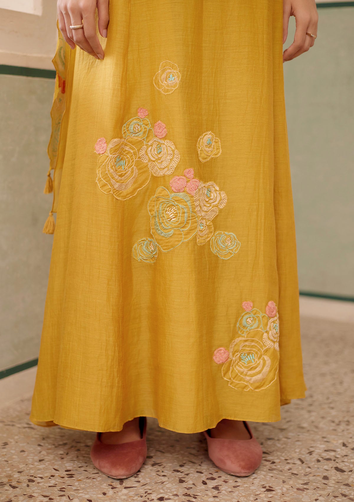Ochre Floral Anarkali Set