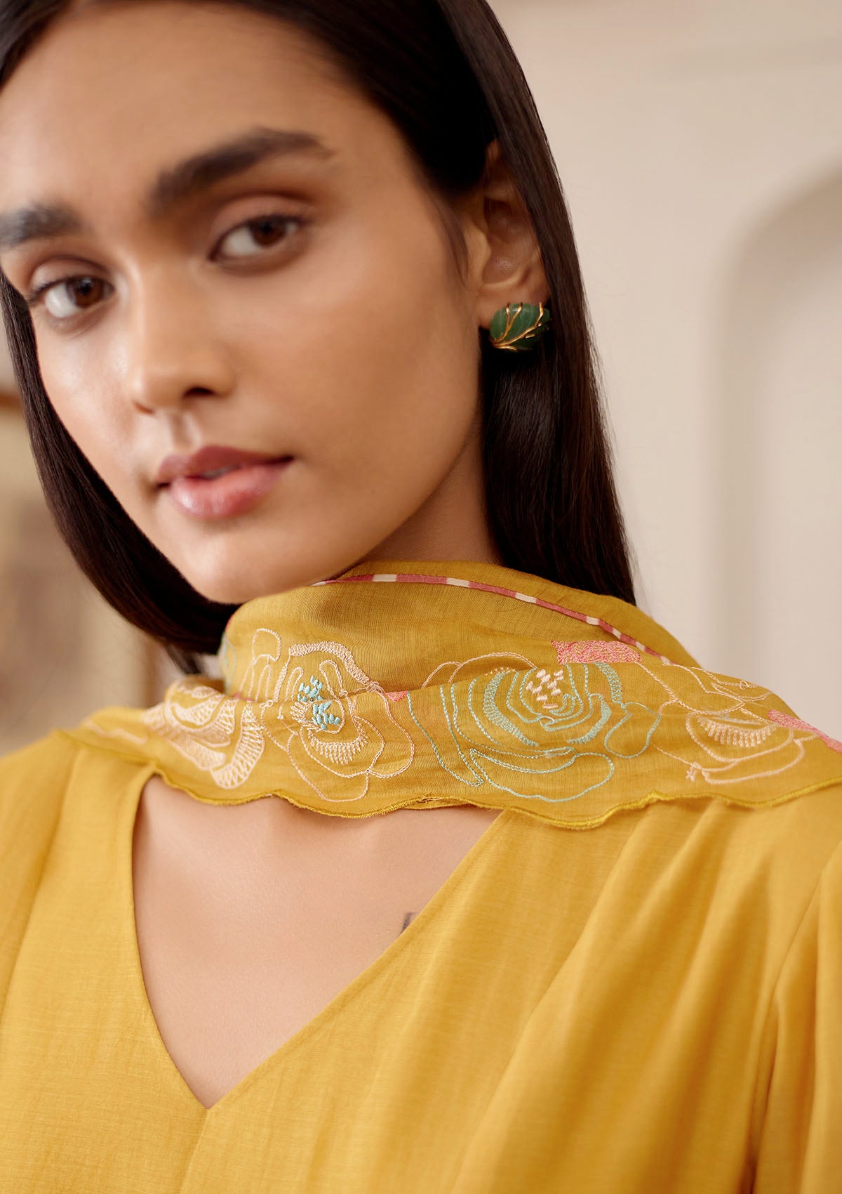 Ochre Floral Anarkali Set