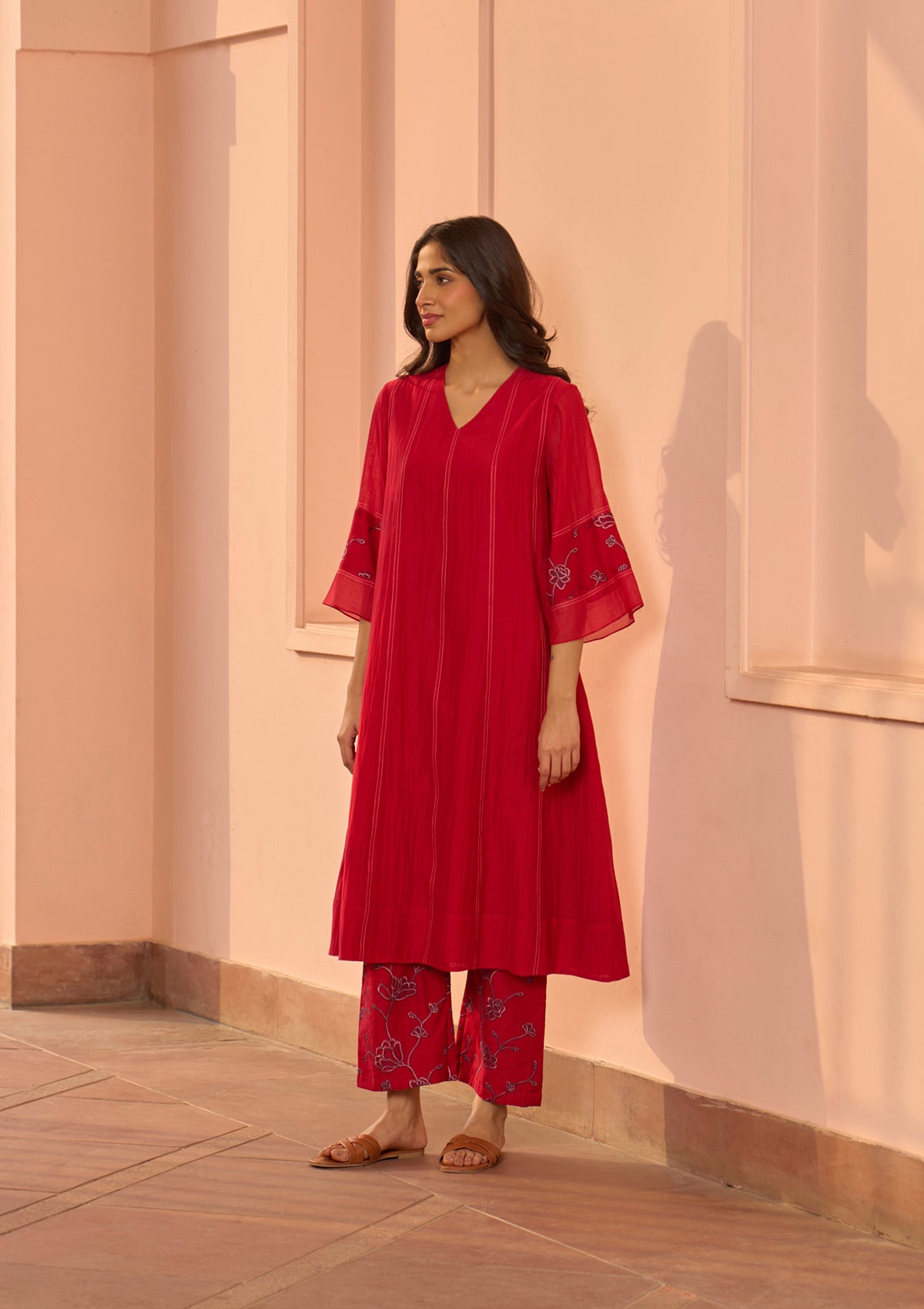 Cherry Red Embroidered Co-ord Set