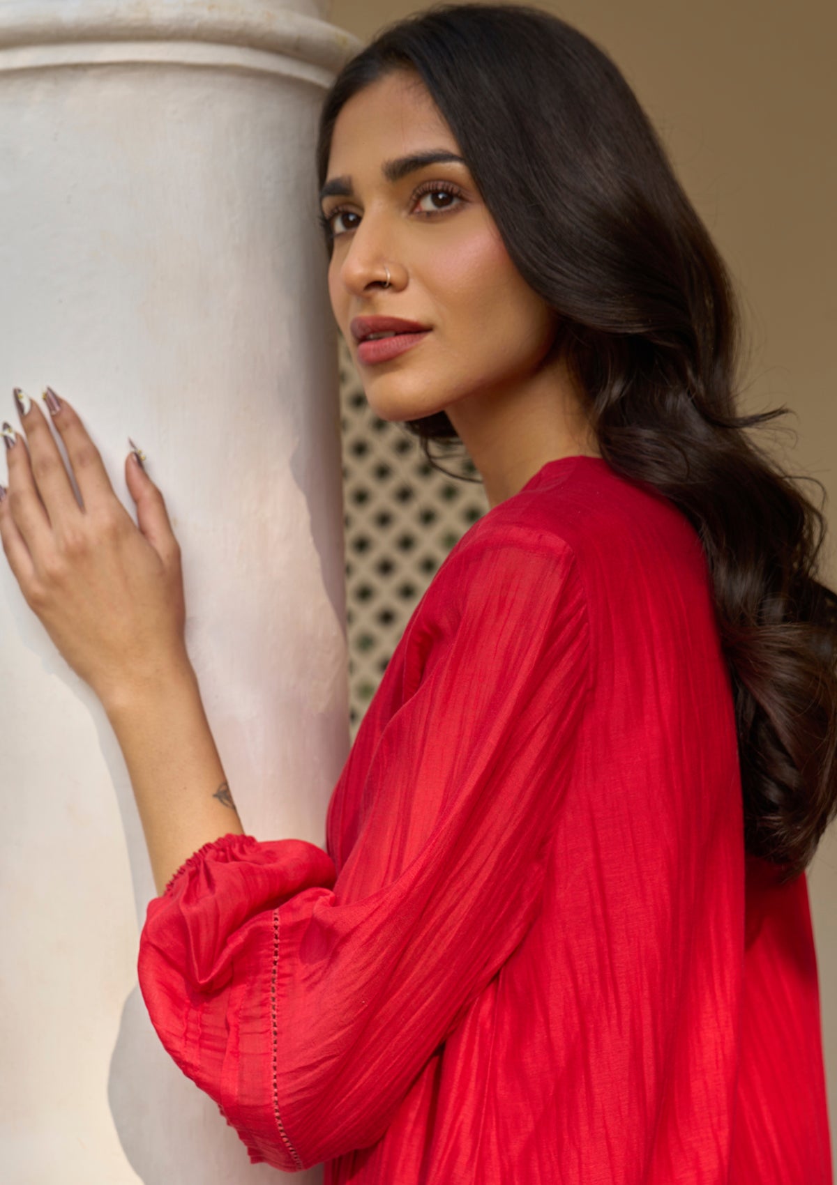 Cherry Red Pintuck Dress