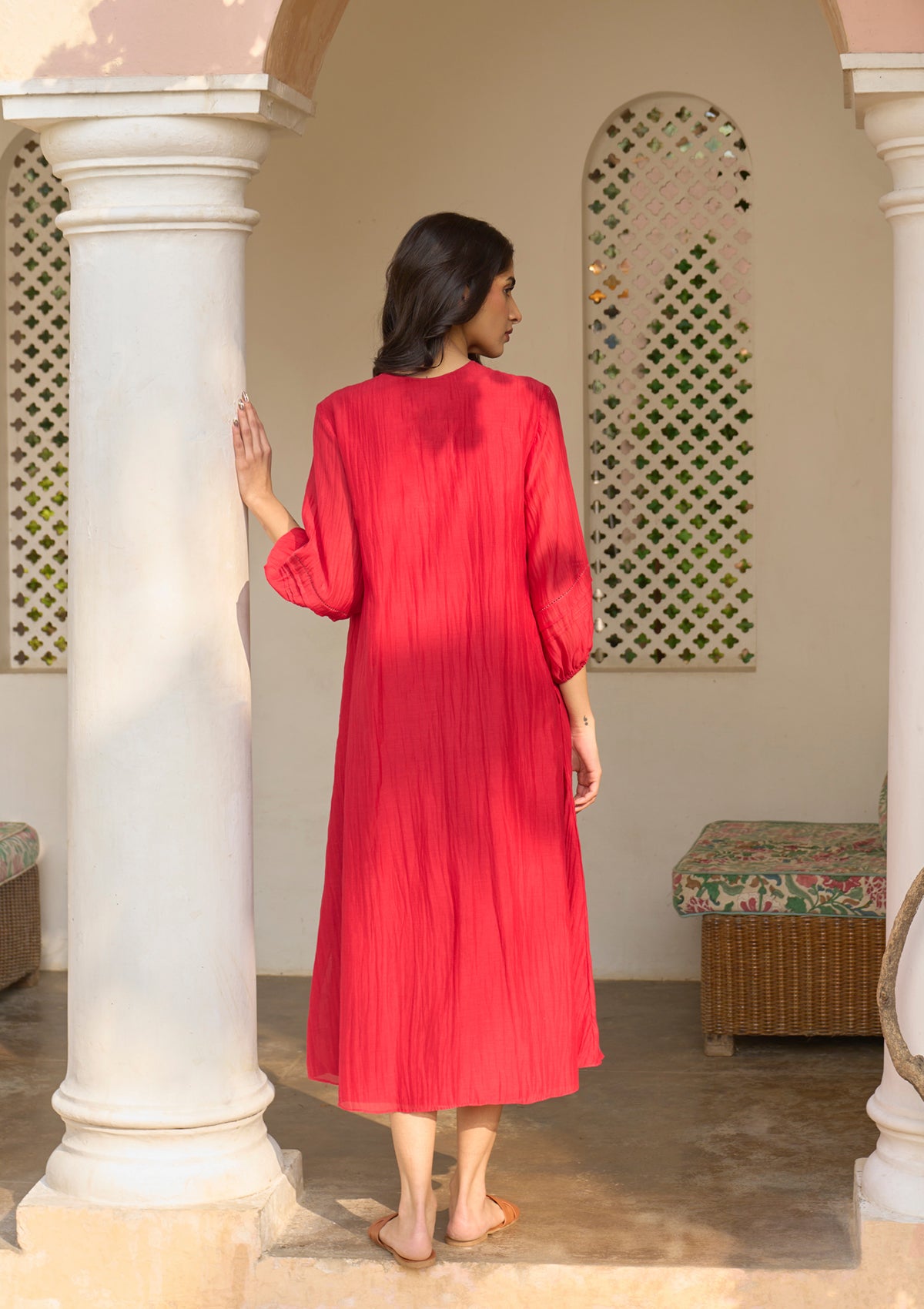 Cherry Red Pintuck Dress