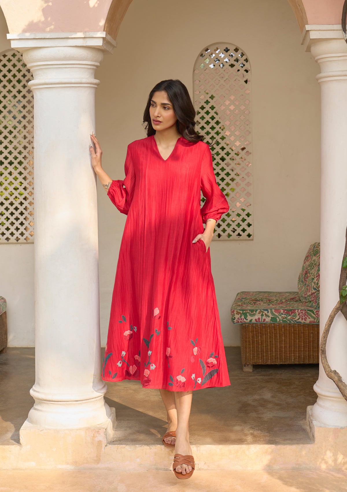 Cherry Red Pintuck Dress