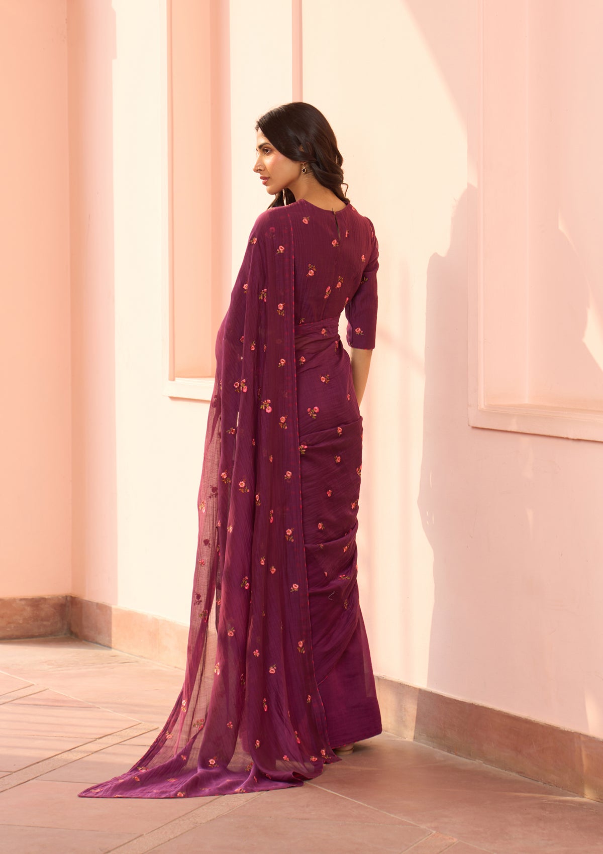 Amethyst Floral Embroidered Saree