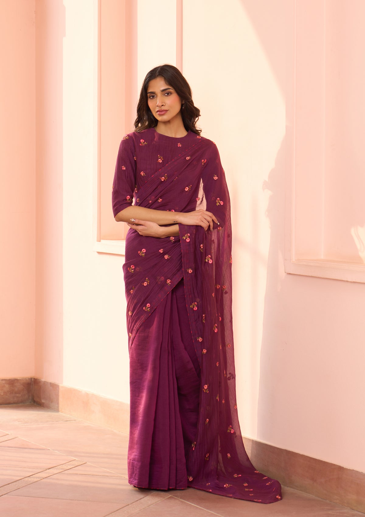 Amethyst Floral Embroidered Saree