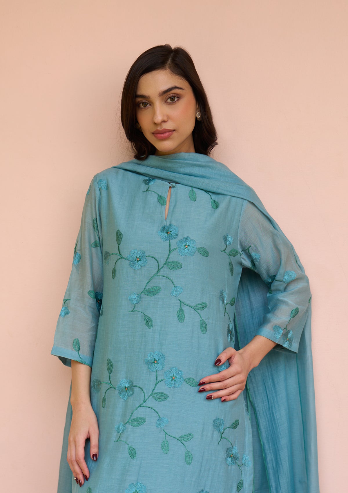 Powder Blue Embroidered Kurta Set