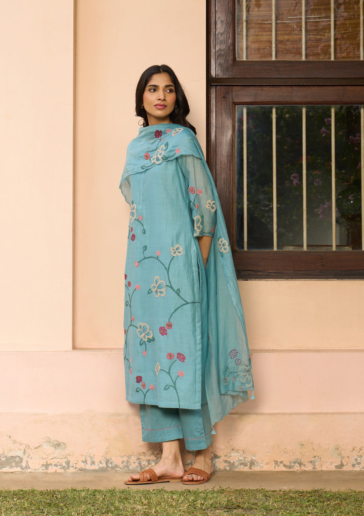 Powder Blue Applique Kurta Set