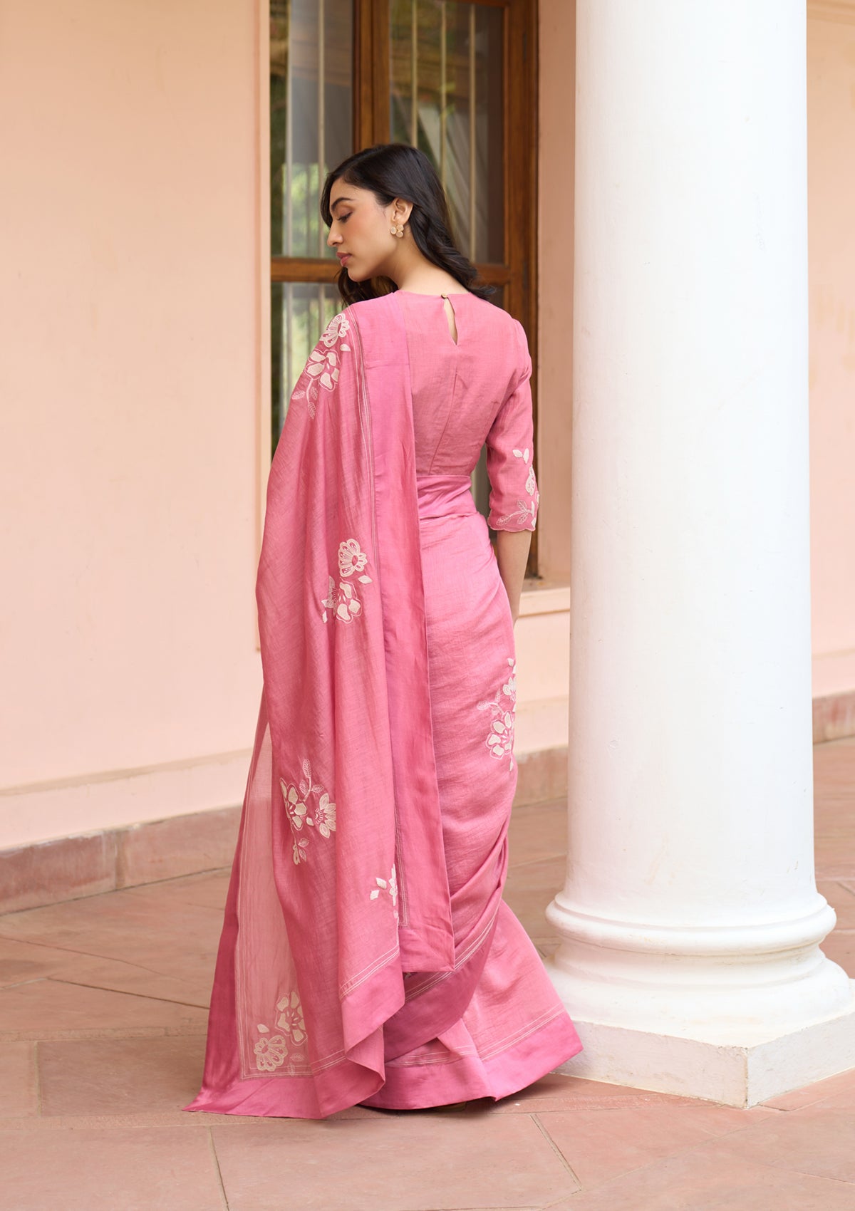 Hibiscus Applique Saree