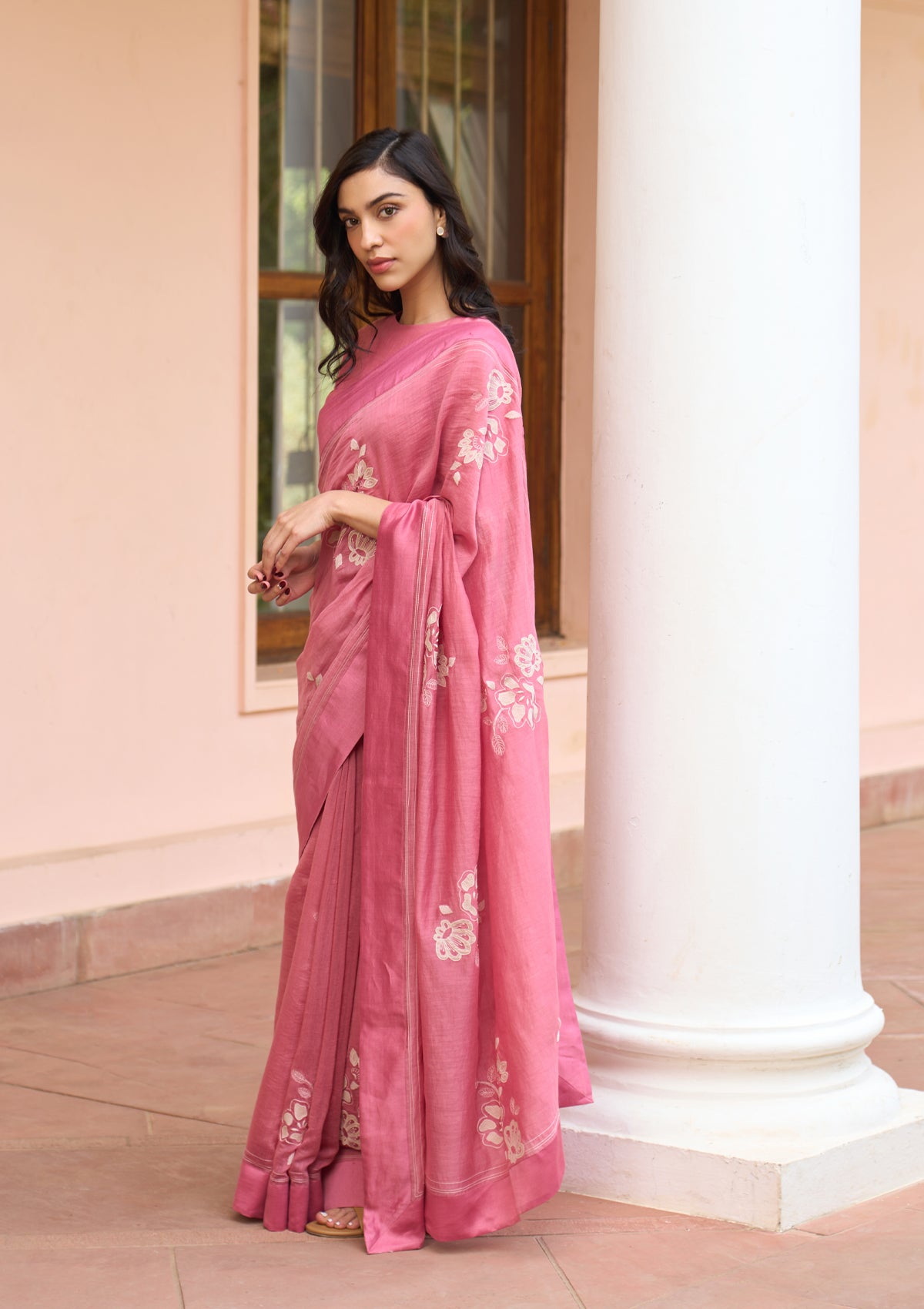 Hibiscus Applique Saree