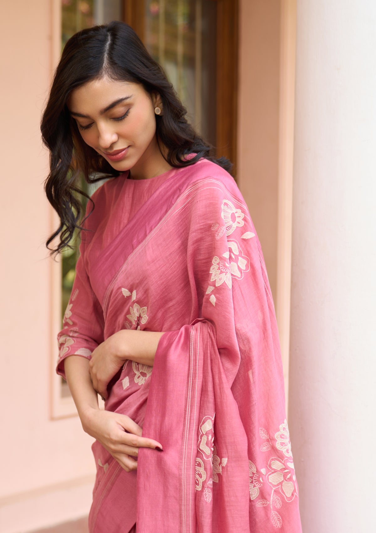 Hibiscus Applique Saree