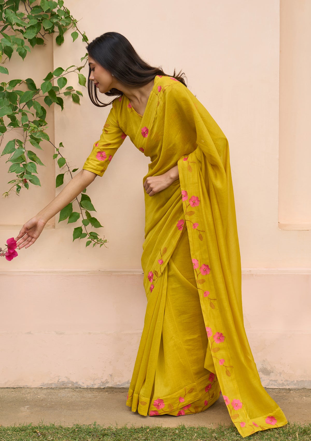 Marigold Embroidered Saree