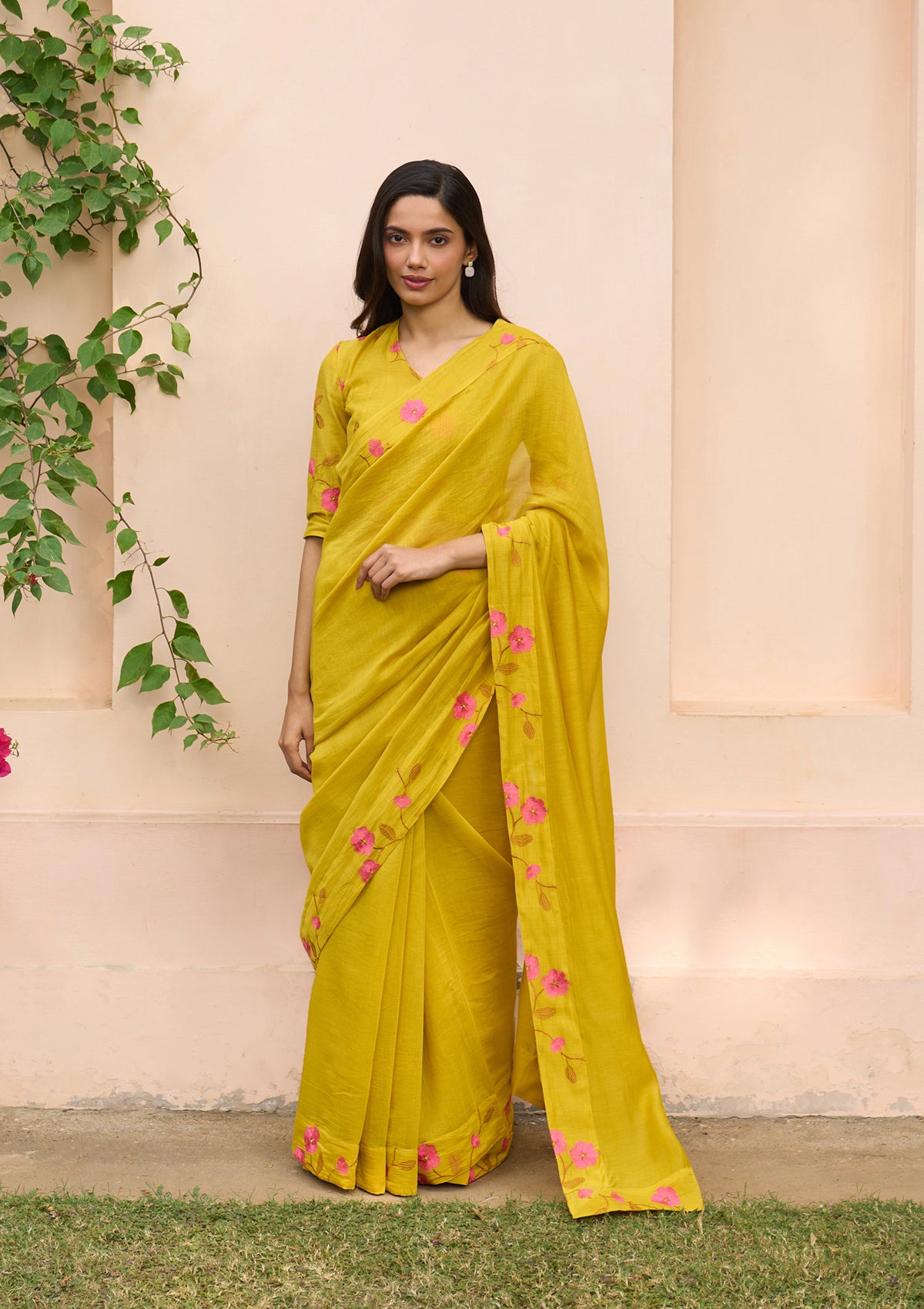 Marigold Embroidered Saree