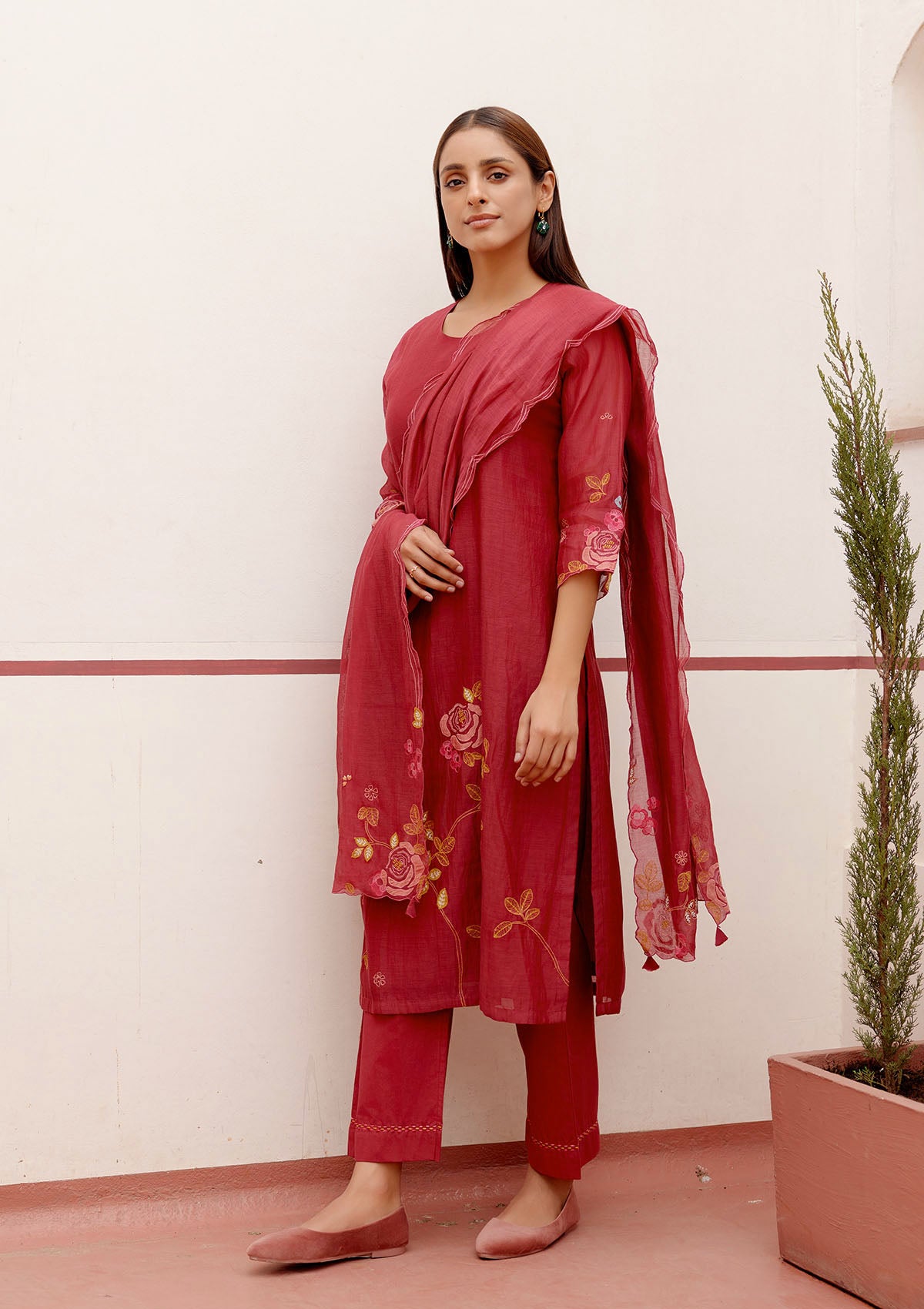 Berry Applique Kurta Set