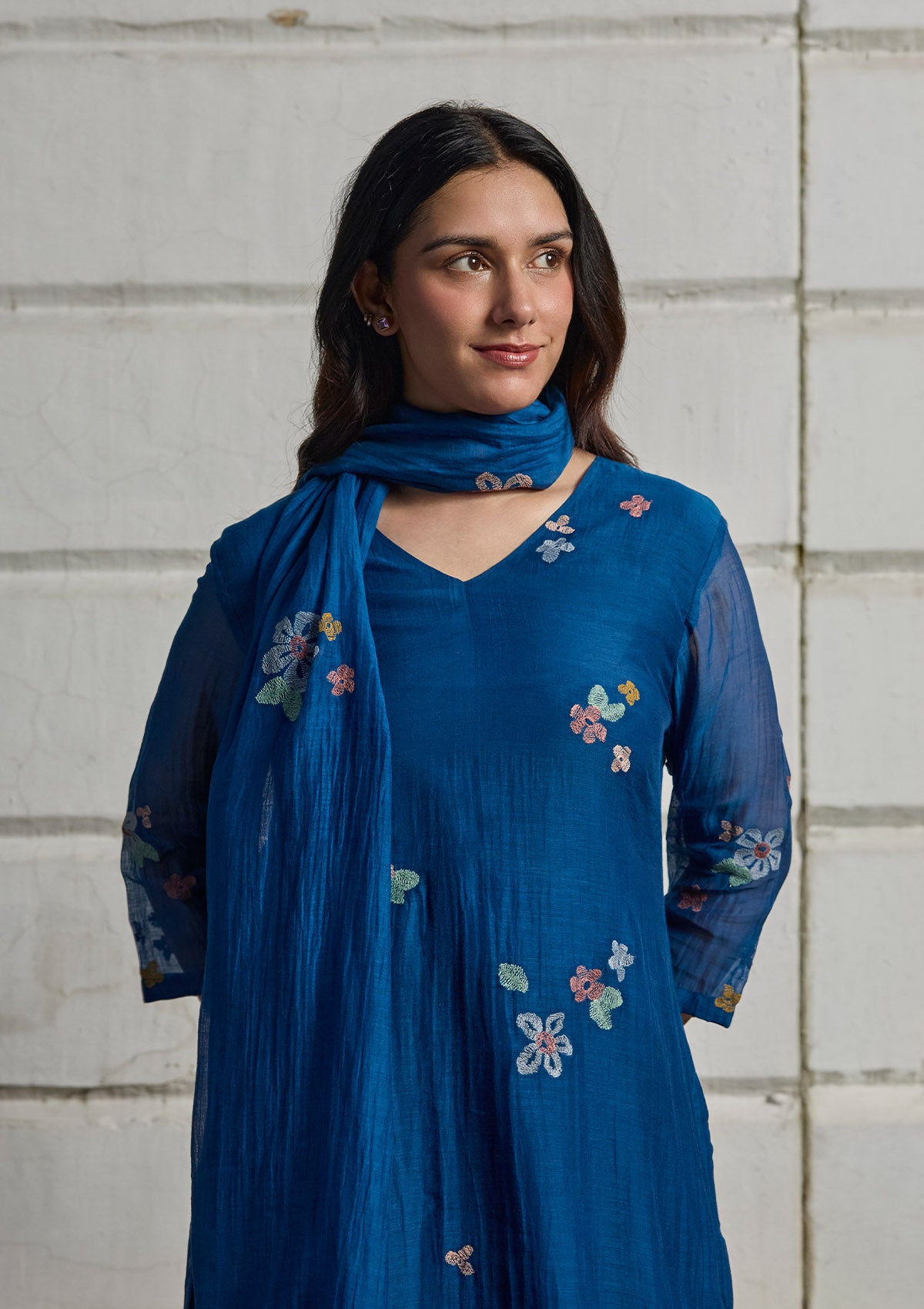 Indigo Floral Thread Embroidered Kurta Set
