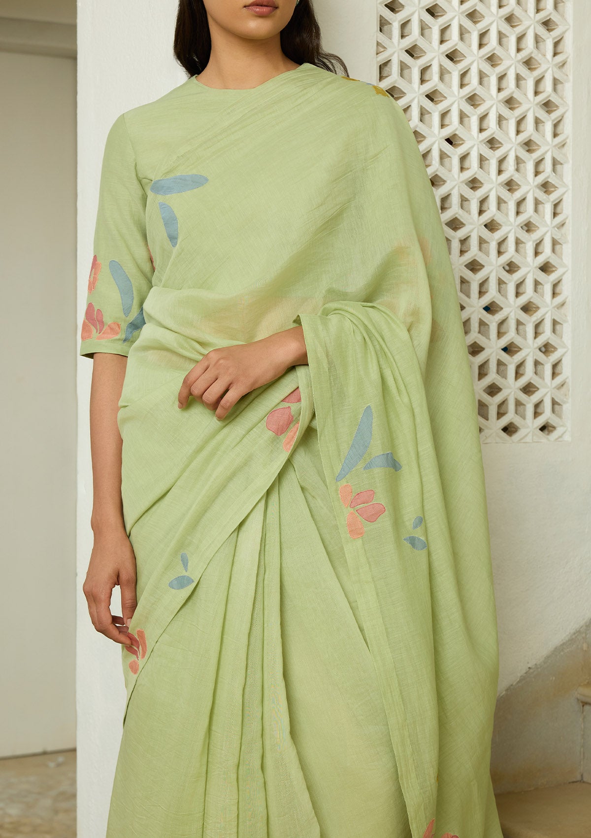 Lime Applique Saree