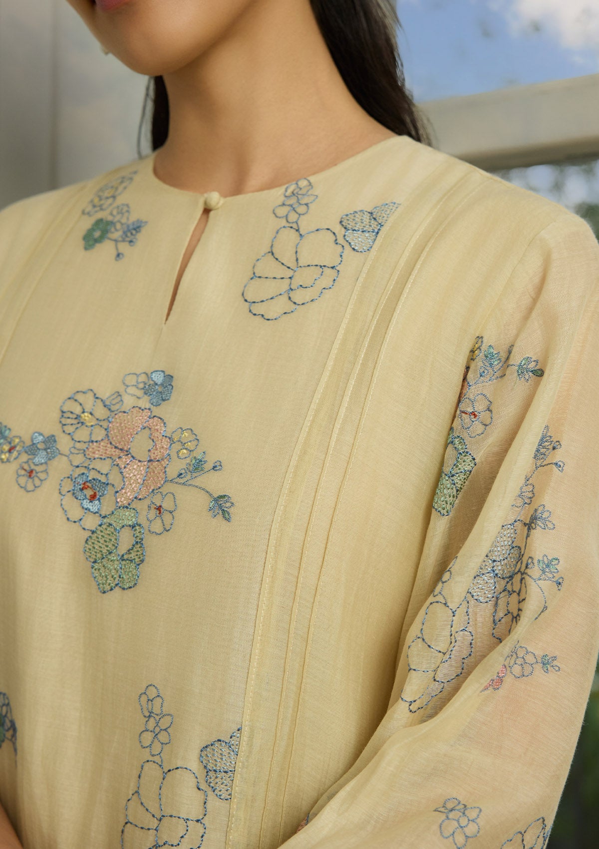 Ecru Thread Embroidered Dress