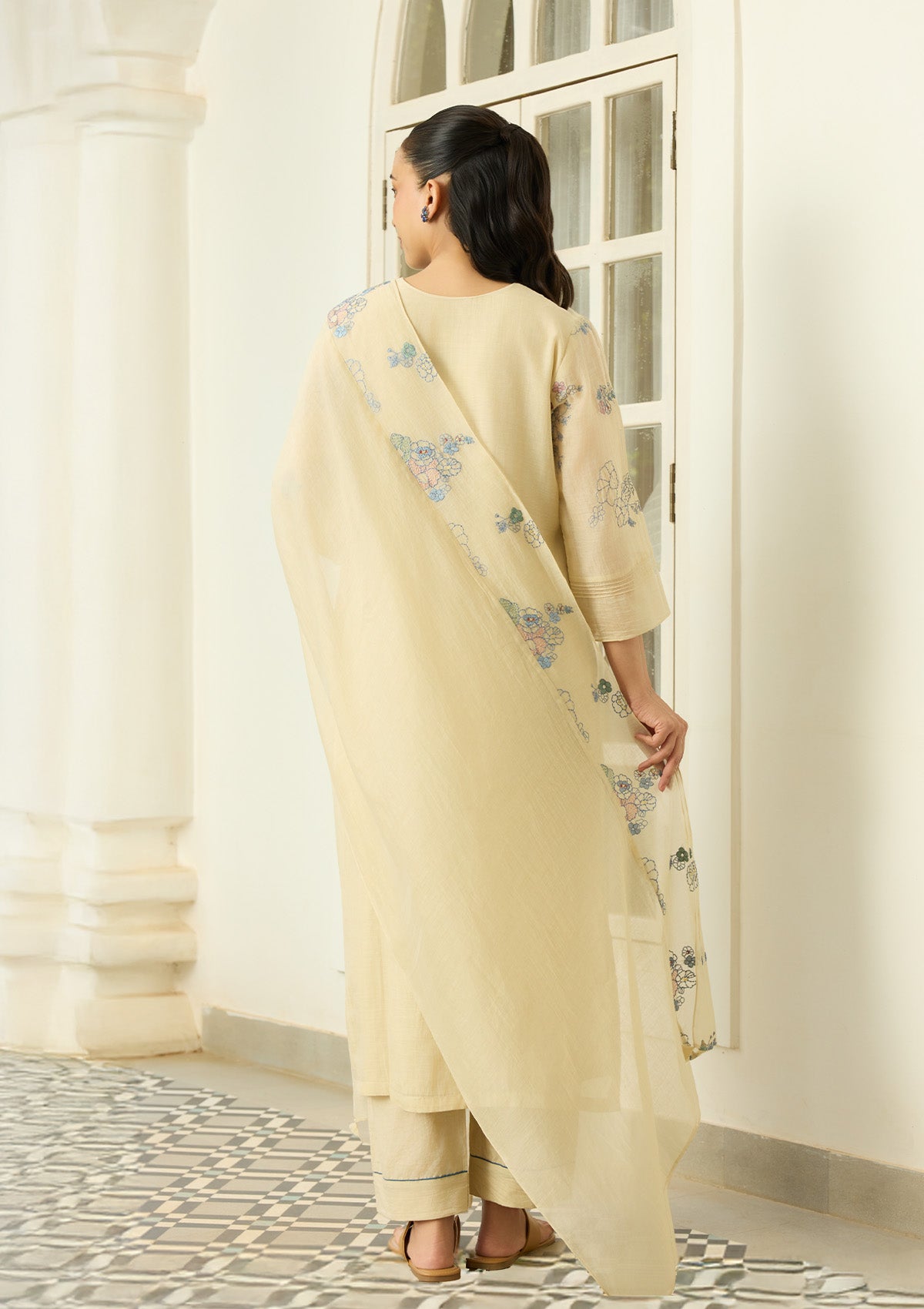 Ecru Thread Embroidered Kurta Set