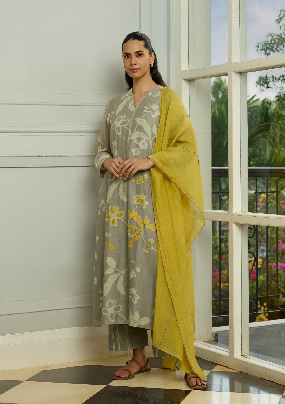 Slate Floral Embroidered Kurta Set