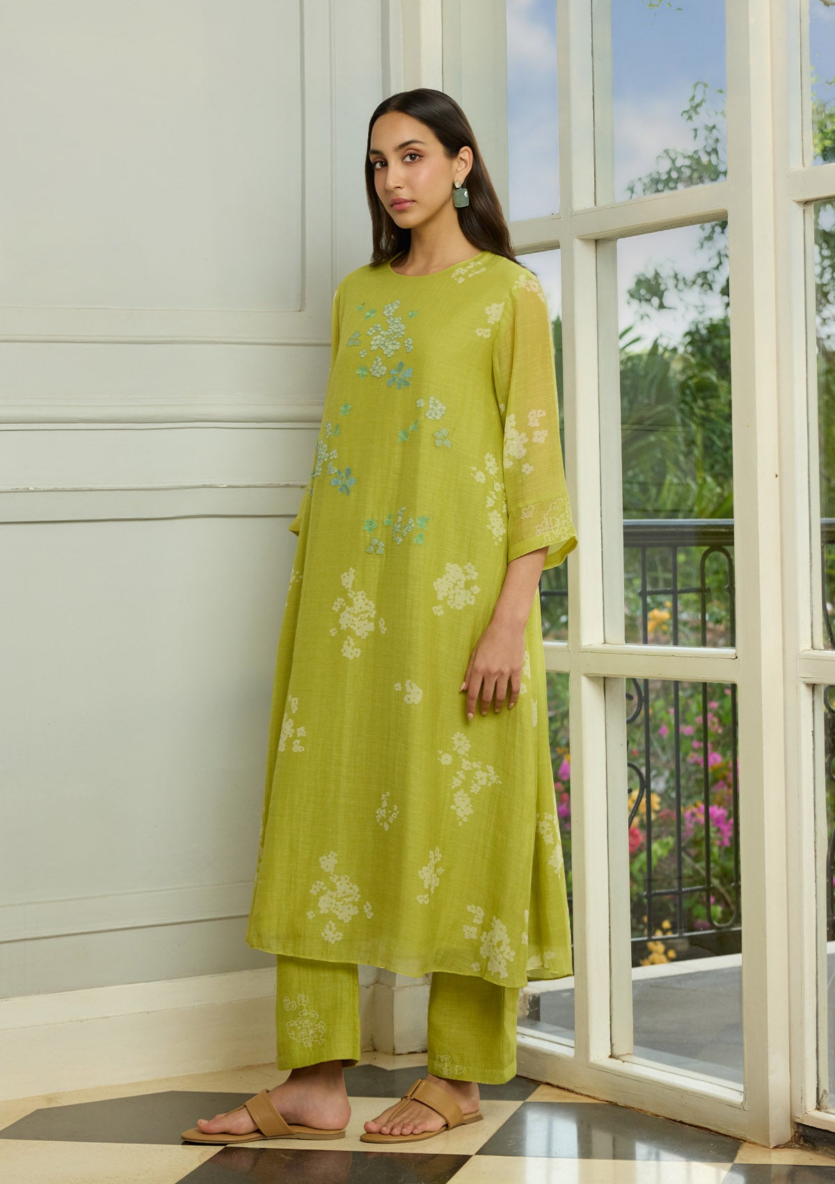 Lime Floral Embroidered Co-ord Set