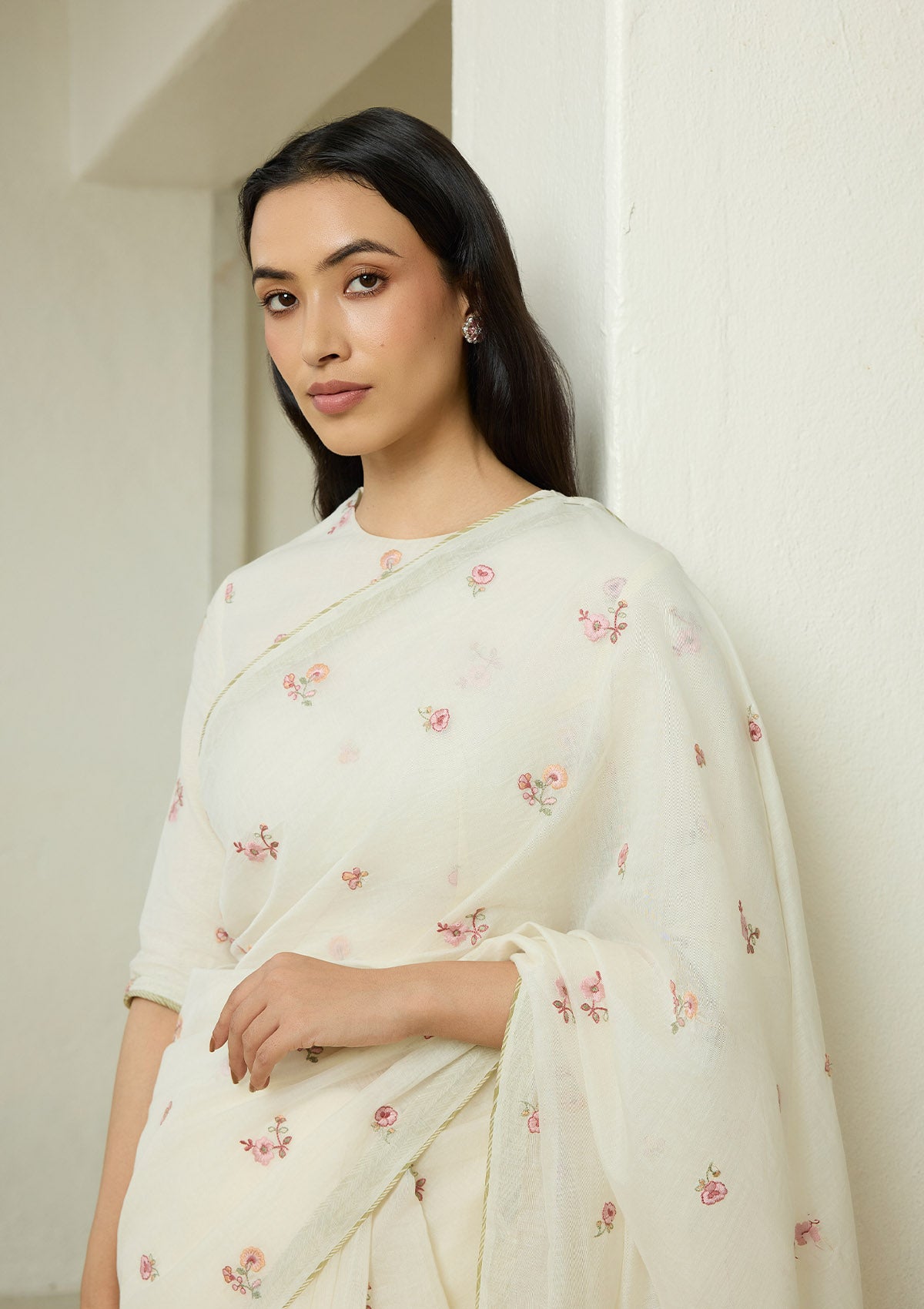Ivory Embroidered Saree