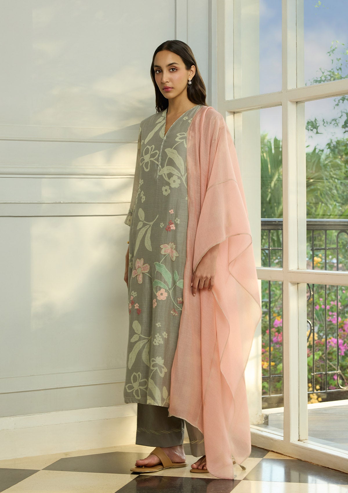 Slate Thread Embroidered Kurta Set